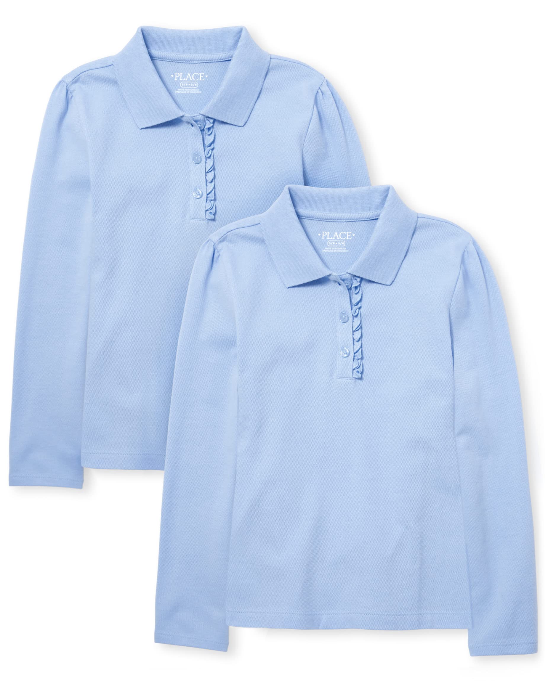 The Children's Place Koszula Dziewczynki Uniform Long Sleeve Ruffle Pique Polo 2-pack