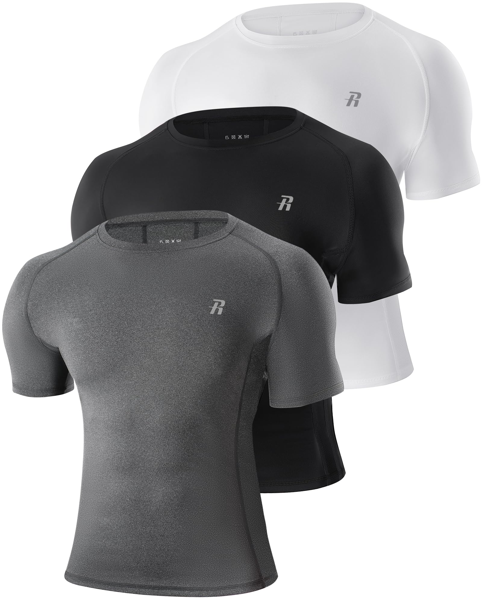 Runhit 3 Pack Kompressionsshirt Herren Kurzarm, Funktionsshirt Schnelltrocknend Sportshirt Atmungsaktiv Laufshirt Männer Kurz Compression T-Shirt Baselayer Top für Fitness Laufen Gym