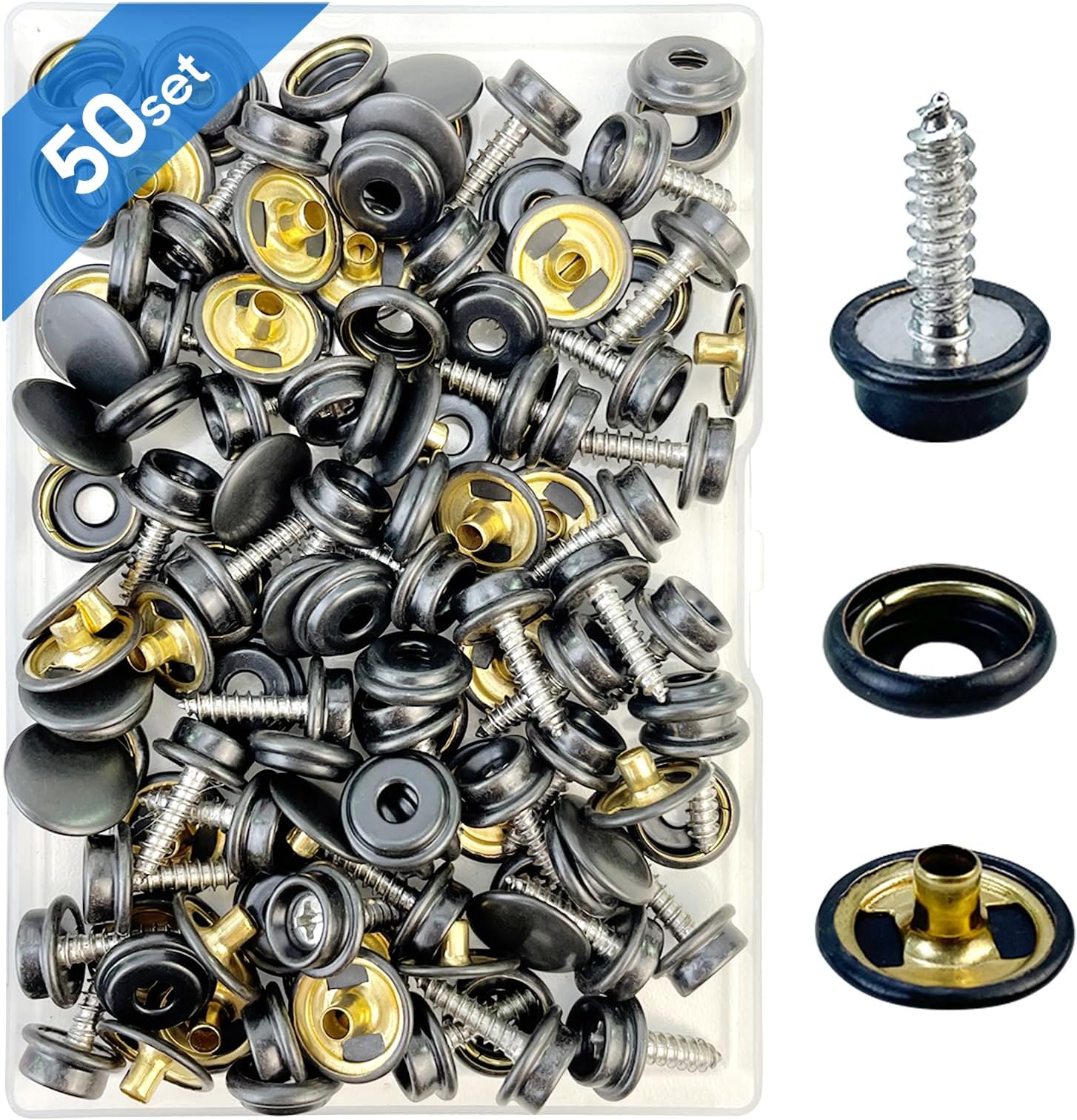 Canvas Snap Kit, Stainless Steel Snaps Marine Grade Snaps for Boat Cover - Snap Kit for Boat Cover 3/8" Socket Metal Snaps Fasteners for Clothing Leather Fabric Canvas150 PCS (Black)
