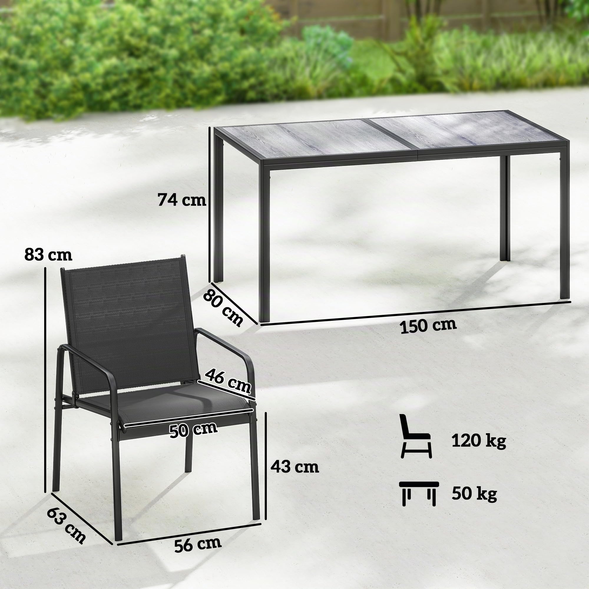 Outsunny Set Tavolo e Sedie da Giardino 7 Pezzi Nero