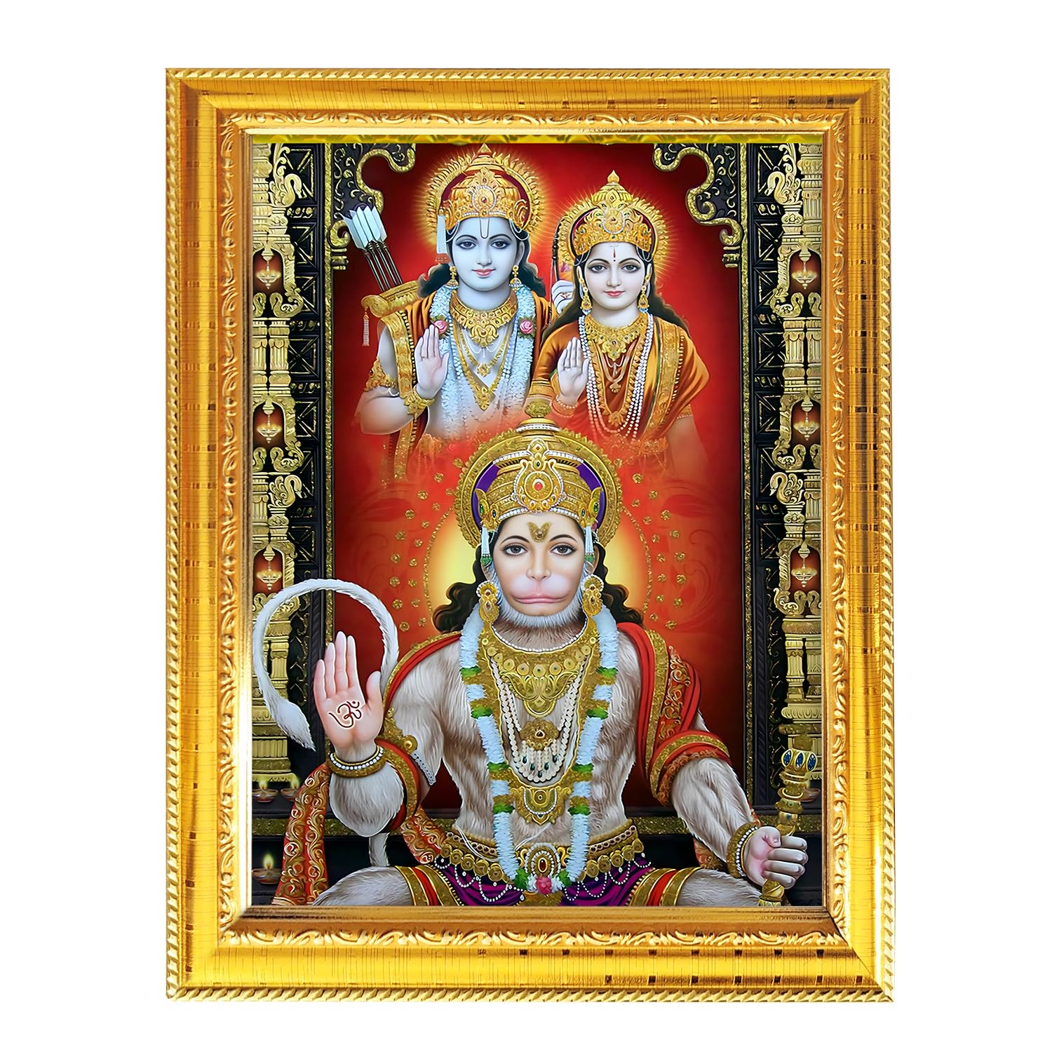 Fashnkart Lord Hanuman Ram Sita Religious Indian Hindu God Idol Golden Photo Frame For Worship Pooja Temple Wall Hanging And Table Décor 8.3X6.5
