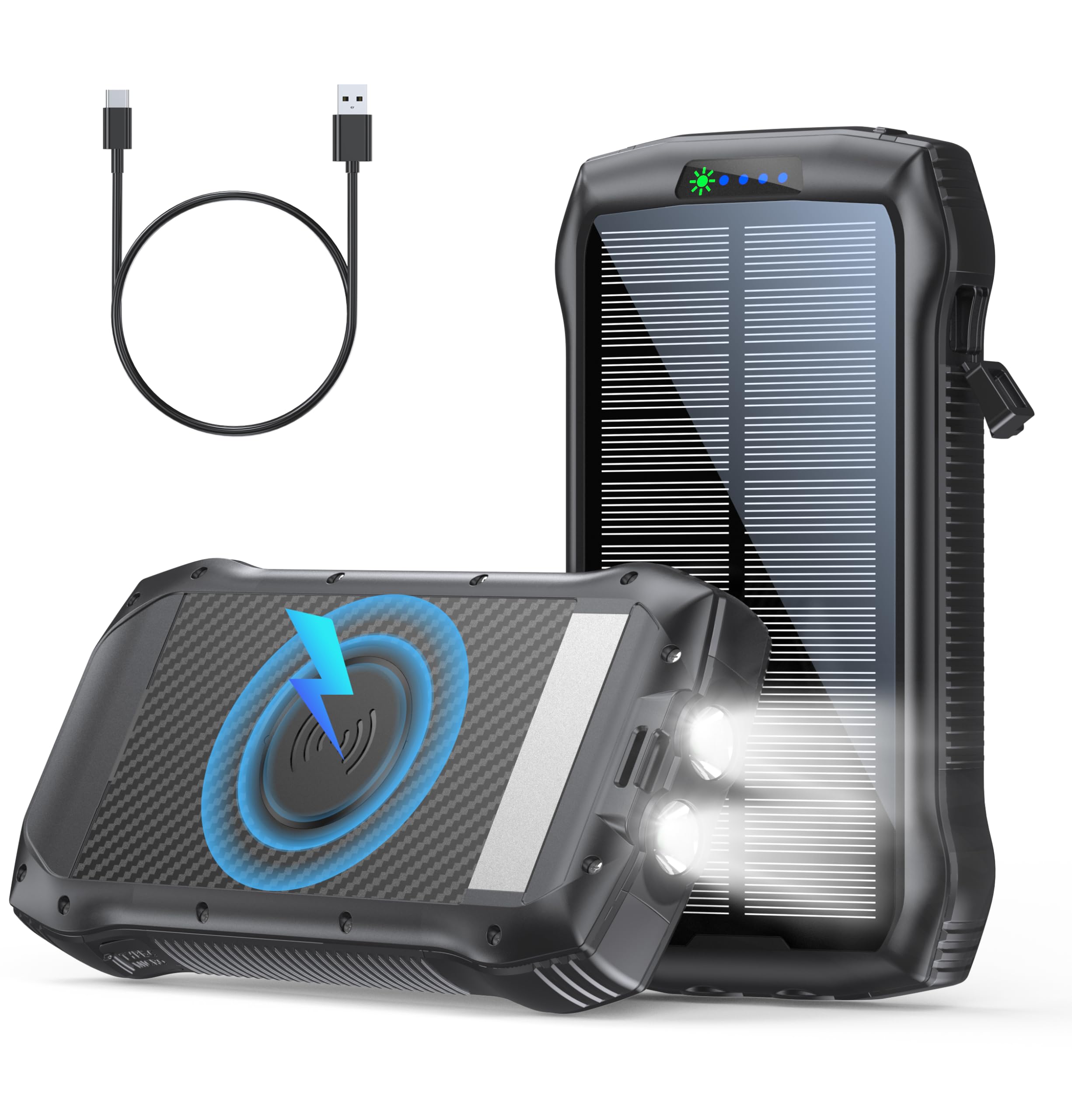 Sponsored Ad - Solar Charger Power Bank, 40000mAh Wireless Portable Charger QC3.0 PD 20W Fast Charging with USB-C in/Output, External Battery Pack with Dual Flashlights Hiking Camping Essential