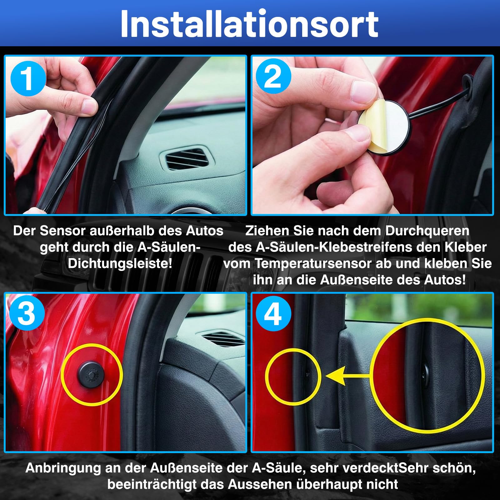 Auto Innen und Außen Temperaturmessgerät, Thermometer Elektronische Uhr Blaue LCD Hintergrundbeleuchtung, für Auto mit Digitalanzeige und Thermometer,temperaturmessgerät innen außen