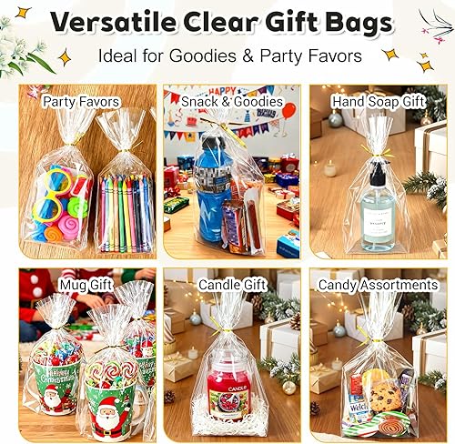 Miniatura 4 de PigPotParty Bolsas de celofán de 8 x 11 pulgadas, paquete de 100 bolsas de regalo transparentes, refuerzo inferior de 3.15 pulgadas para exhibición