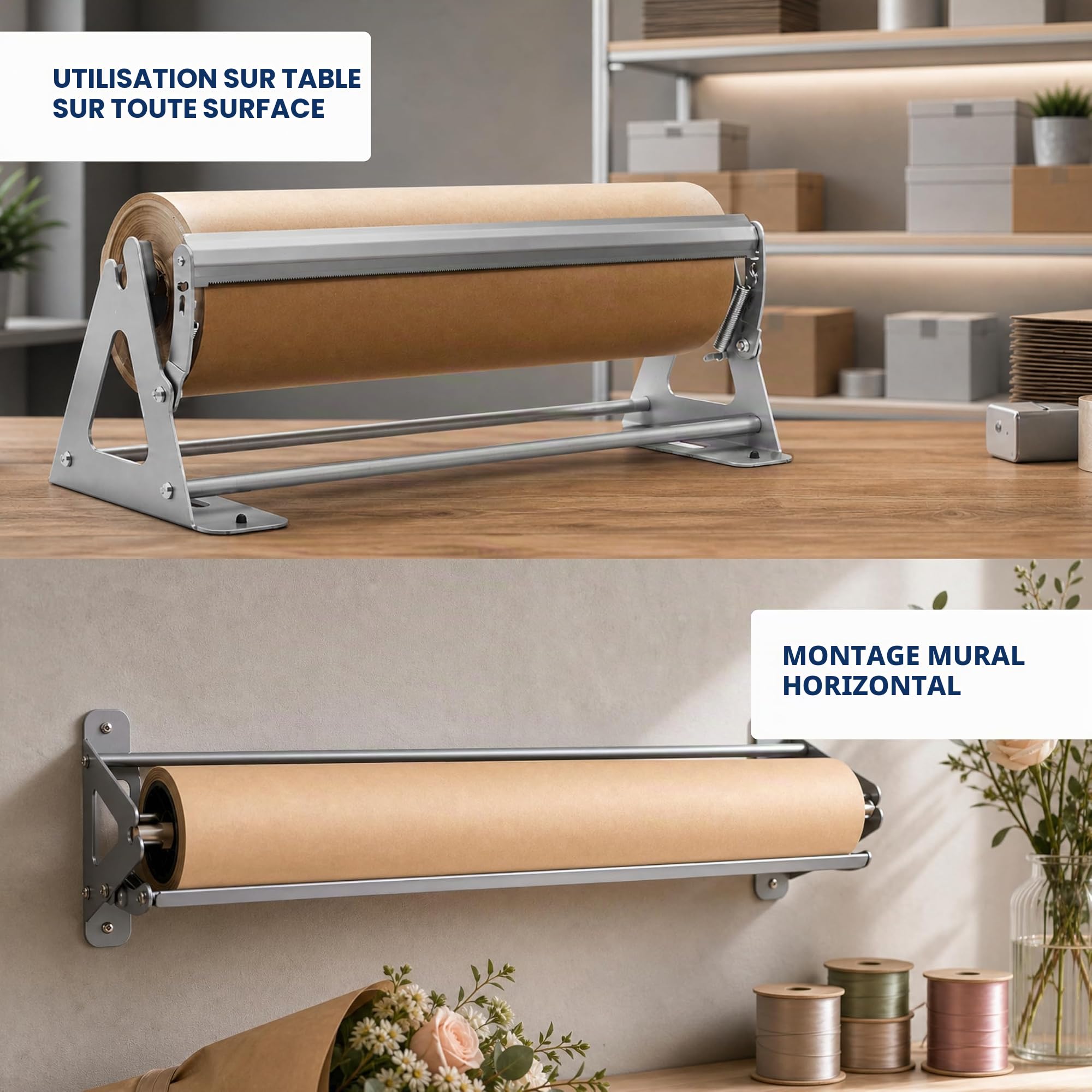 Distributeur de rouleau de papier et cutter – Distributeur de papier kraft, congélateur et boucher robuste – Antidérapant et montage mural (61 cm) (jusqu'à 304,8 m)