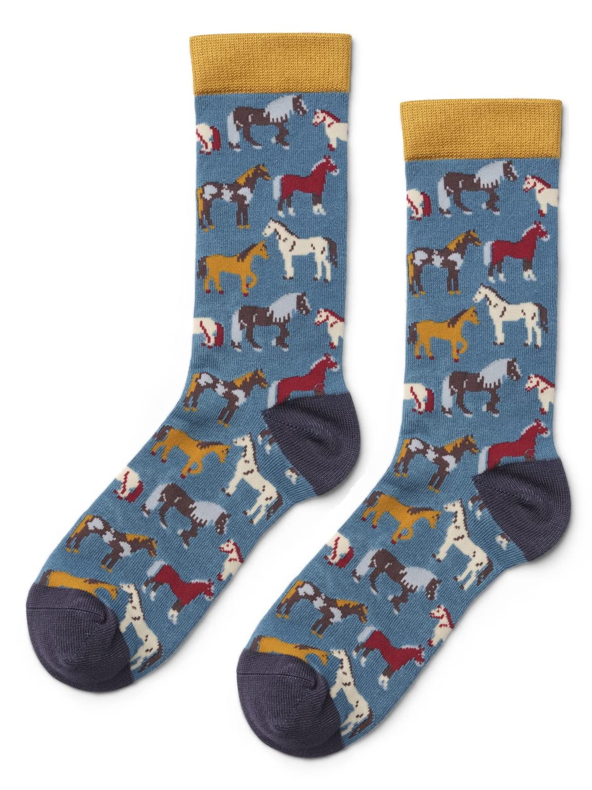 Ladies Horse Socks Bamboo Blend Blue Equestrian Pony Horses Design