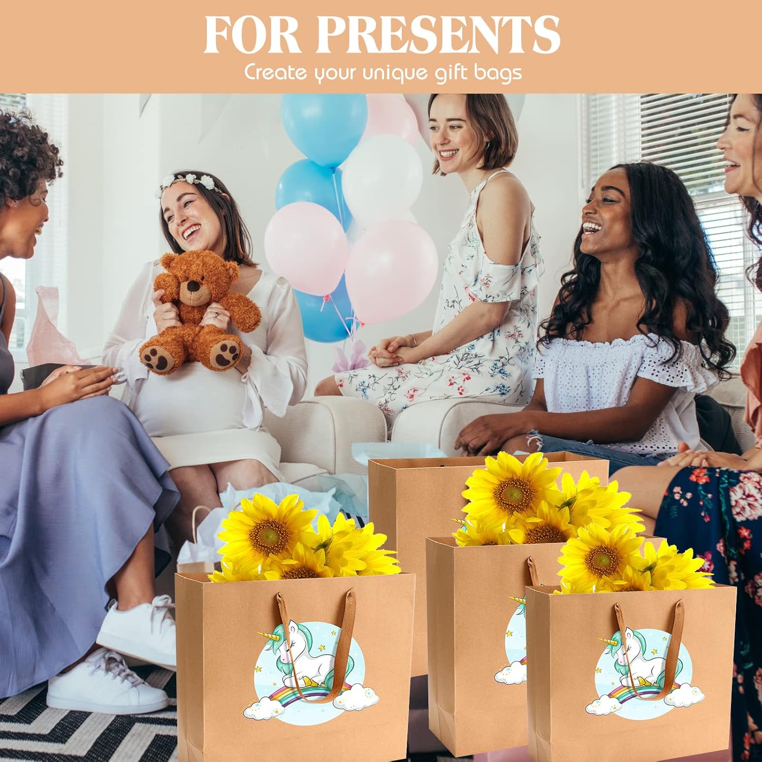 PerKoop 40 Pack Kraft Gift Bags Handled Paper 4 Sizes Goodie Bags with Handles Gift Wrap Recyclable Dessert Shopping Sacks for Birthday Baby Shower Wedding Valentines Day Easter(Horizontal,Brown) - Image 6