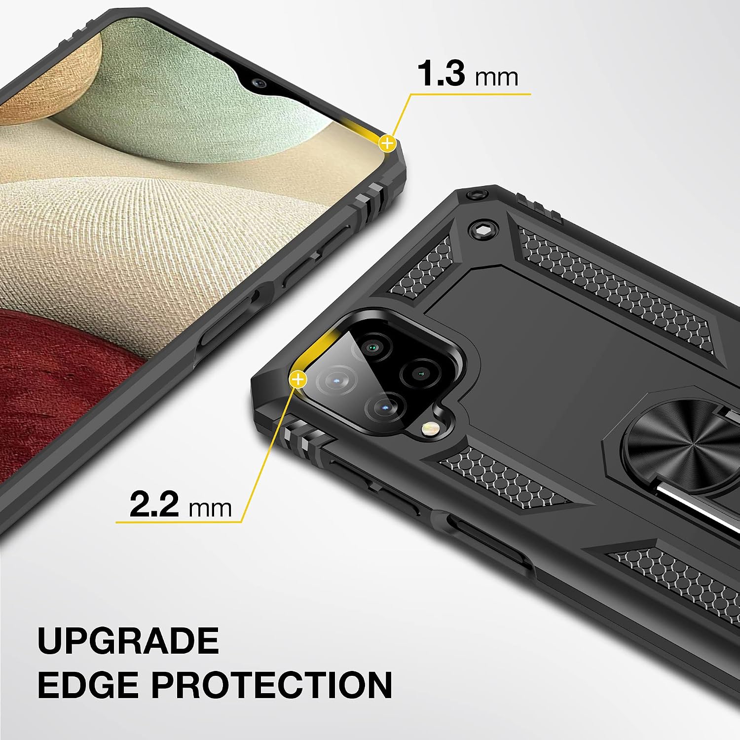 Vakoo Armor Series for Samsung Galaxy A12 Case, 6.5-Inch, with Ring Stand, Military Grade Shockproof Protection, Black