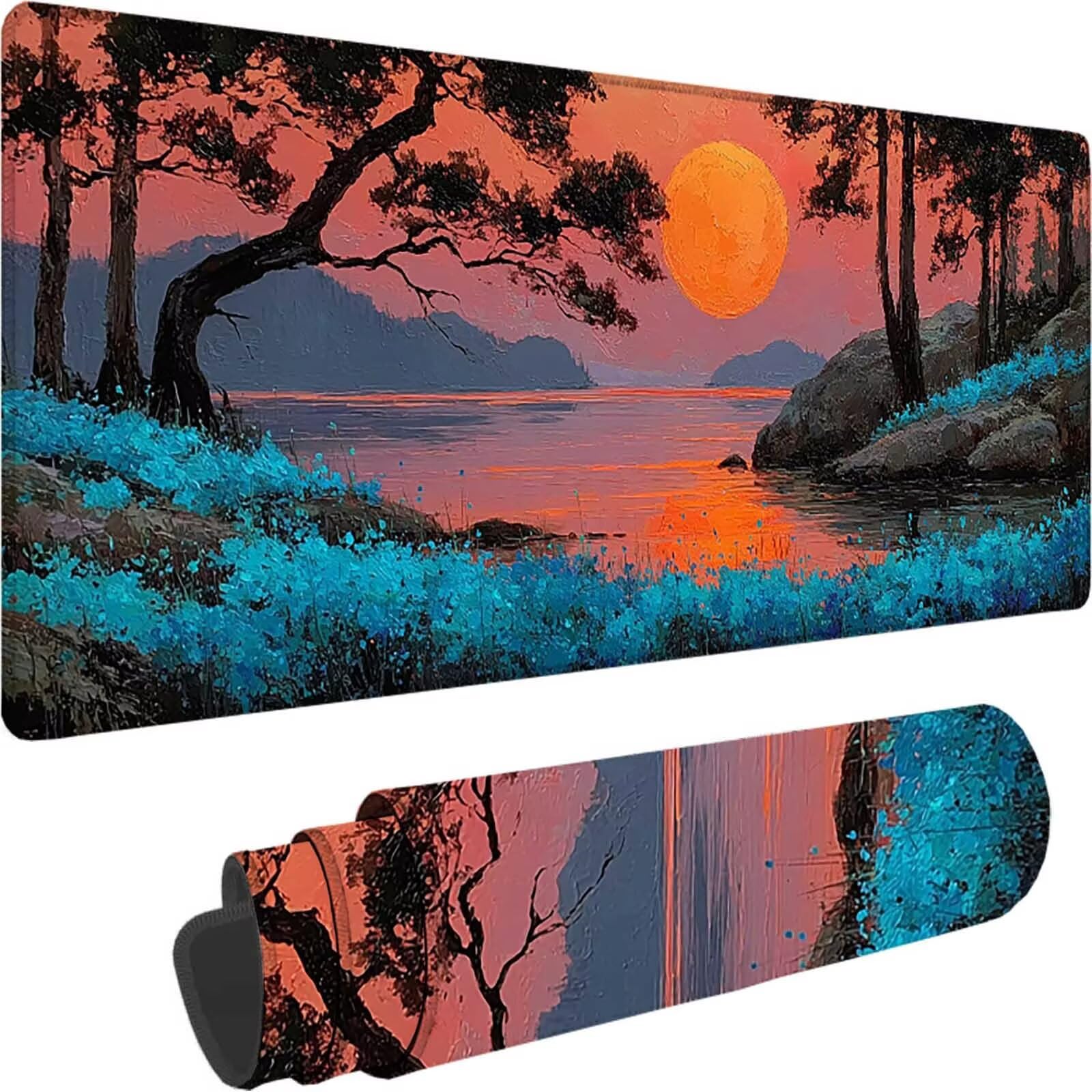 Podkładka pod mysz do gier w kolorze pomarańczowym, duża podkładka pod mysz XXL 1200 x 600 x 3 mm, podkładka pod mysz z zachodem słońca do klawiatury i biura, akcesoria do gier, zmywalna