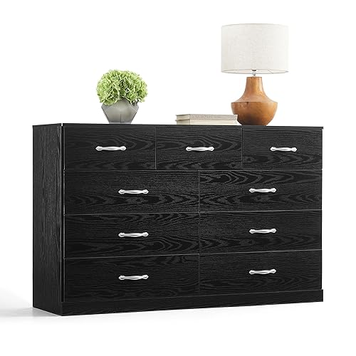 Miniatura 25 de LINSY HOME Cómoda de 8 cajones para dormitorio, cómoda de 54 pulgadas de ancho, cómoda moderna para TV con marco de madera y asas de metal, Negro