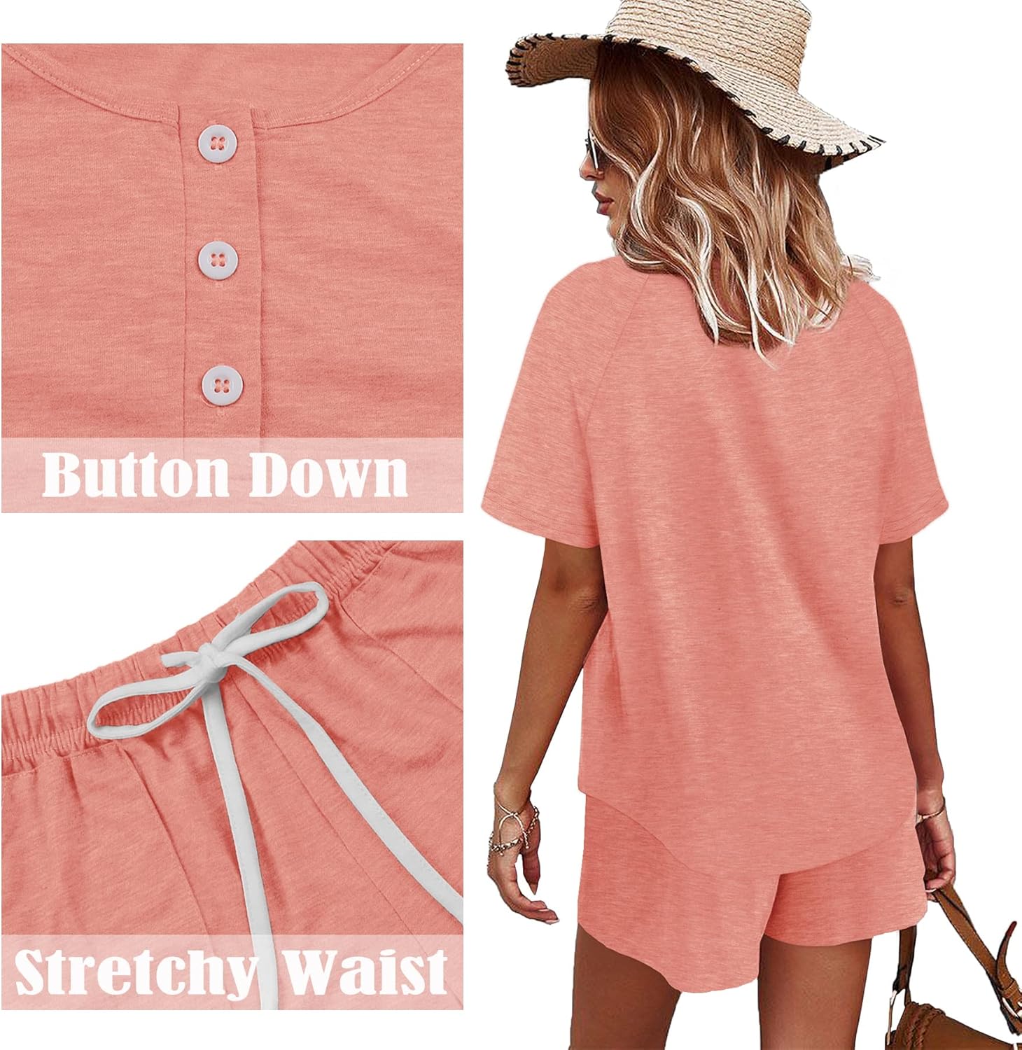 WIHOLL Two Piece Outfits for Women Lounge Sets Button Down Top and Shorts Set Sweatsuits with Pockets - Image 4