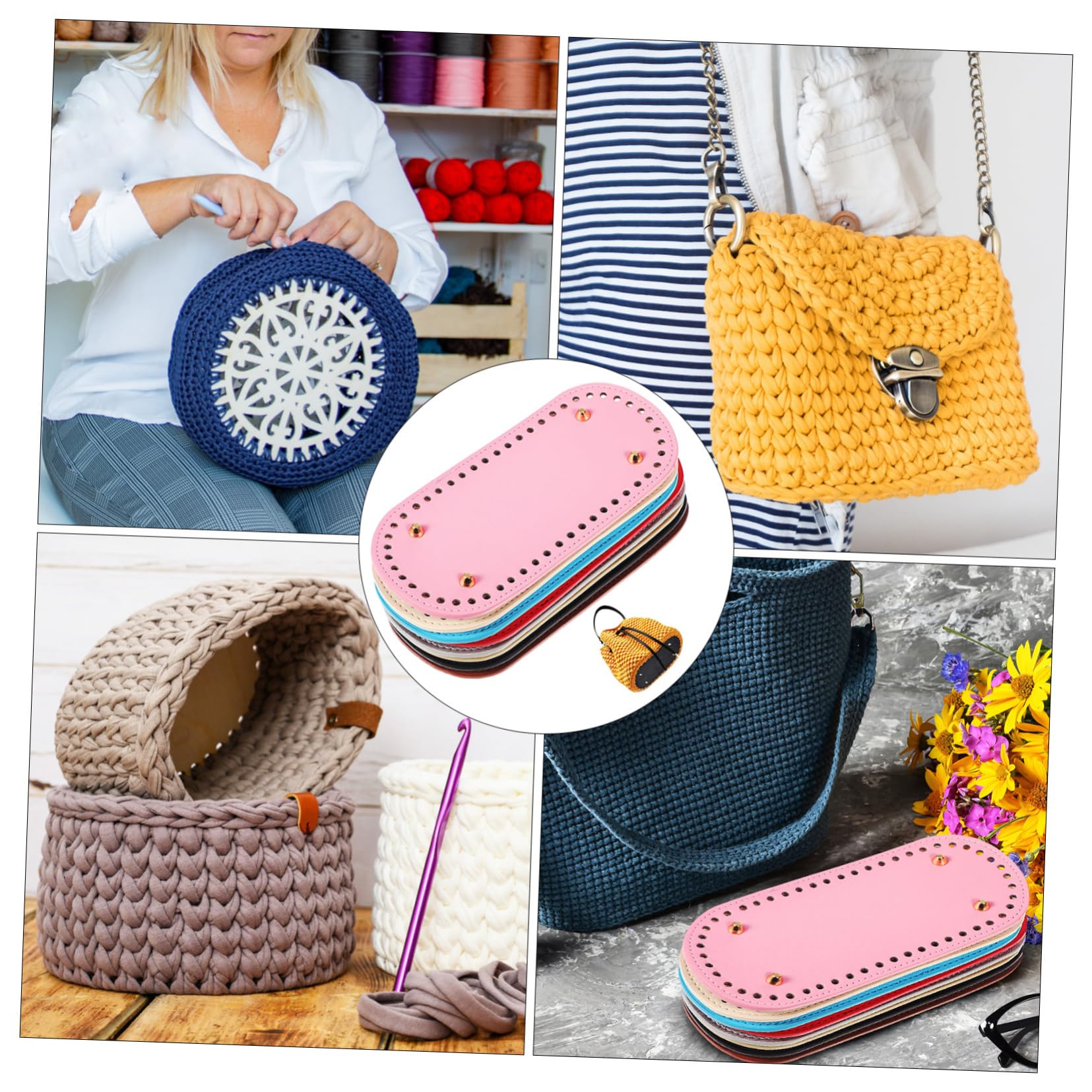 8 Stück Taschenboden aus Pu Leder mit Löchern Oval für Selbstgemacht Handtasche Häkeltaschenformer Einfache Elegante Strickbeutelboden Zubehör