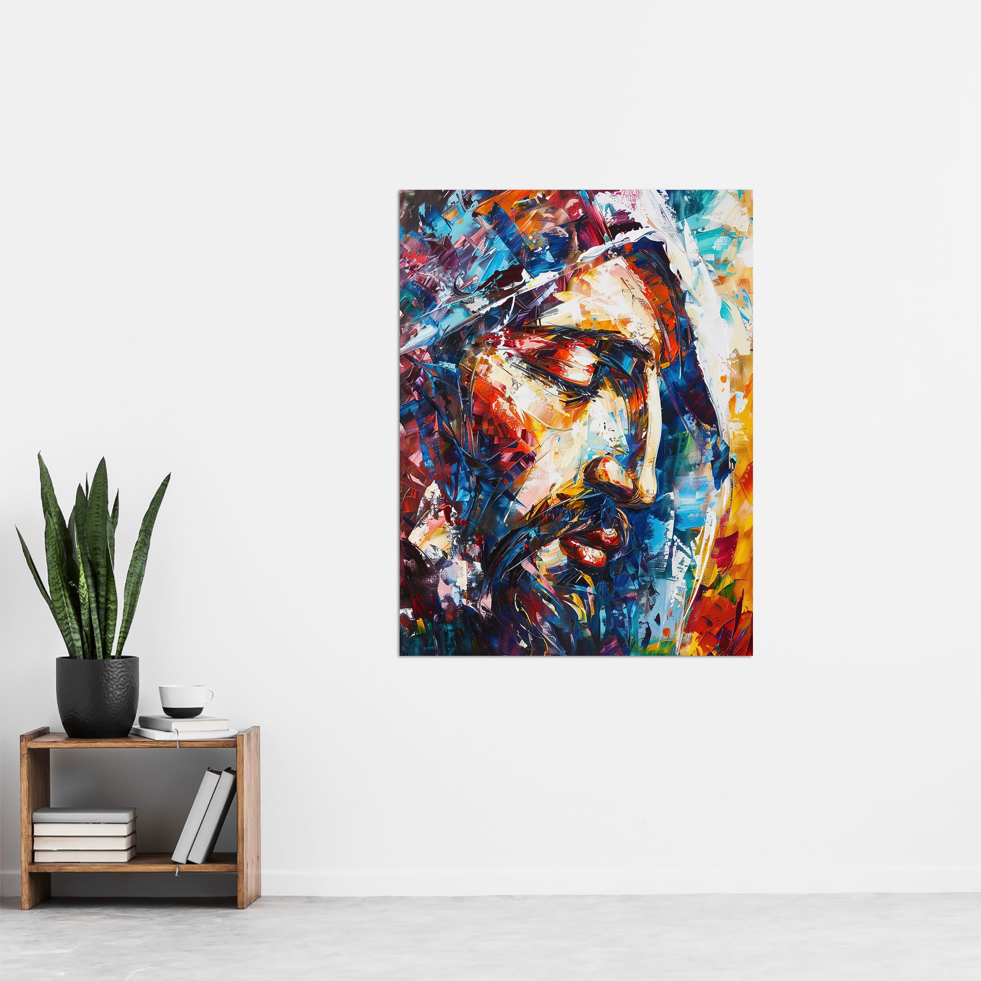Artery8 Jesus Face Portrait Religious Painting Living Room Extra Large XL Wall Art Poster Print, Unframed 24X32", 81L x 61W cm - Image 4