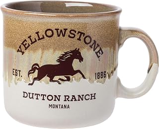 Silver Buffalo Yellowstone Dutton Ranch Montana Reactive Glaze Ceramic Camper Mug, 20 Ounces