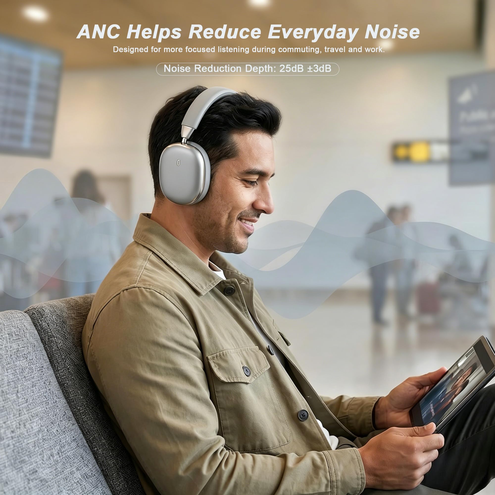 Cuffie over-ear wireless, auricolari magnetici staccabili, cuffie Bluetooth con cancellazione del rumore, 80 ore di autonomia, morbide e confortevoli, con microfono, per lavoro, viaggi, F7