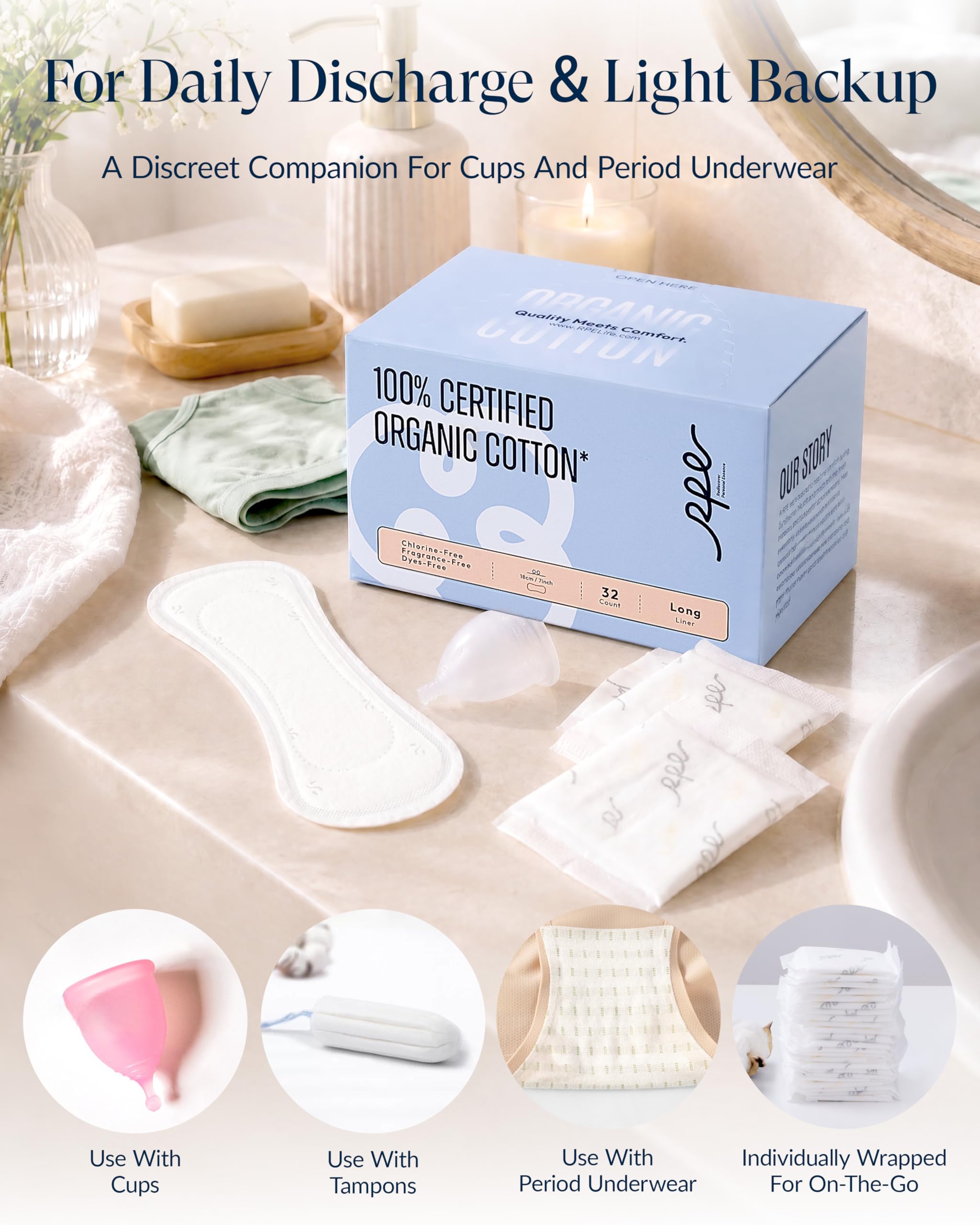 100 % organische lange Slipeinlagen für Damen, lang, ultradünner Baumwollbezug, lange Slipeinlagen, leichte Saugfähigkeit, geruchlos, Barely There Slipeinlagen, einzeln verpackt (Long Liner, Größe 2,