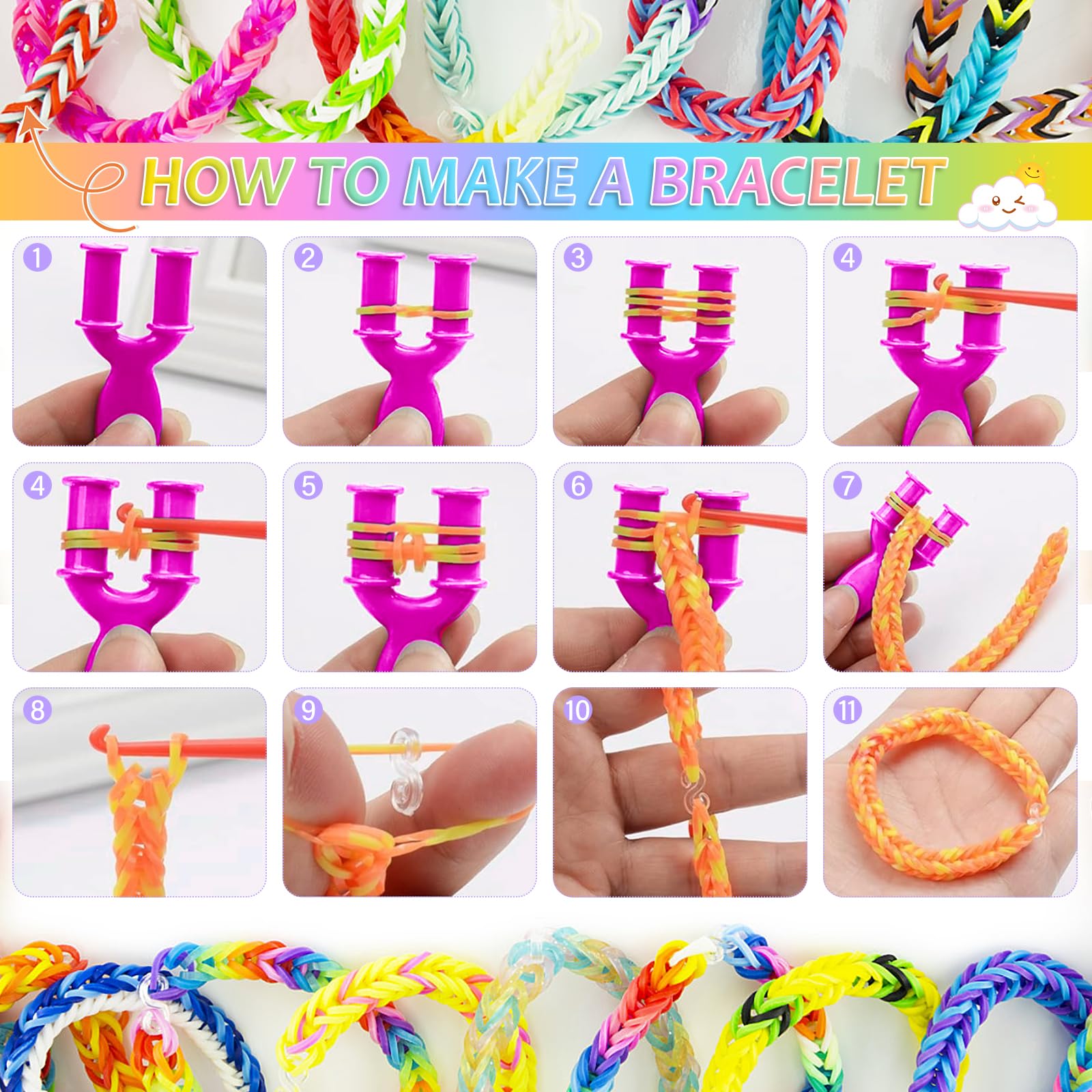 AOKITO 2500+ Elastici per Braccialetti, 32 Colori Kit Elastici Braccialetti Fai Da Te Bambina con Gancetti, Varie Perline e Loom Band, Lavorare a Maglia Giocattolo Perfetto Bambini Regalo per Ragazze