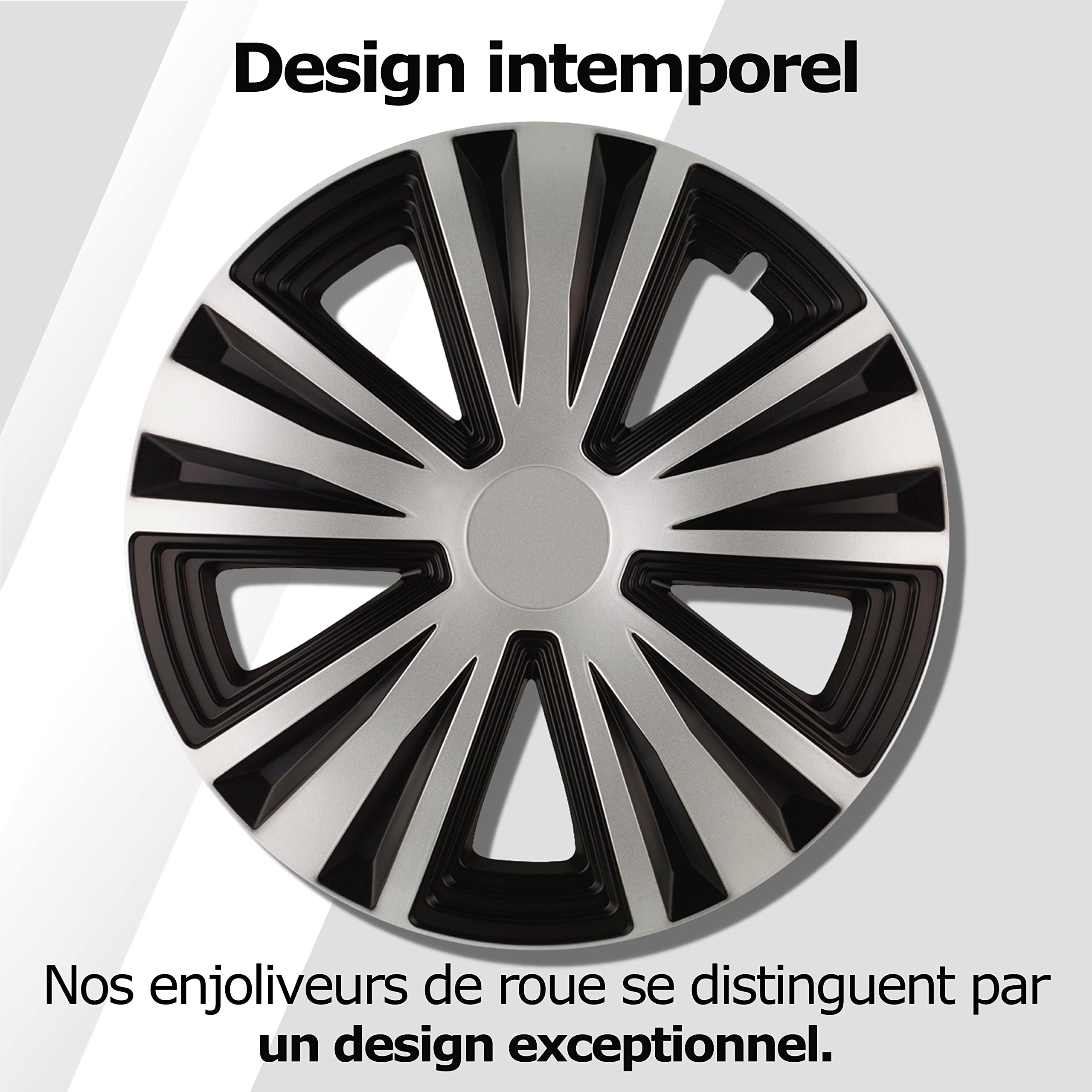 Kuglo G-Night 4 enjoliveurs 16 Pouces Argent/Noir pour Jantes Acier