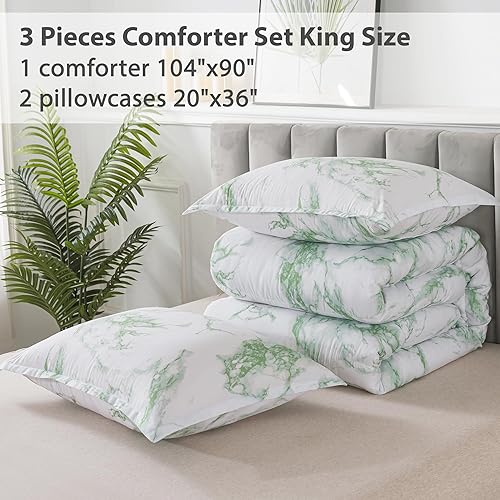 Miniatura 6 de Litanika Edredón de mármol verde salvia King (104 x 90 pulgadas), 3 piezas (1 edredón de mármol y 2 fundas de almohada), juego de ropa de cama de