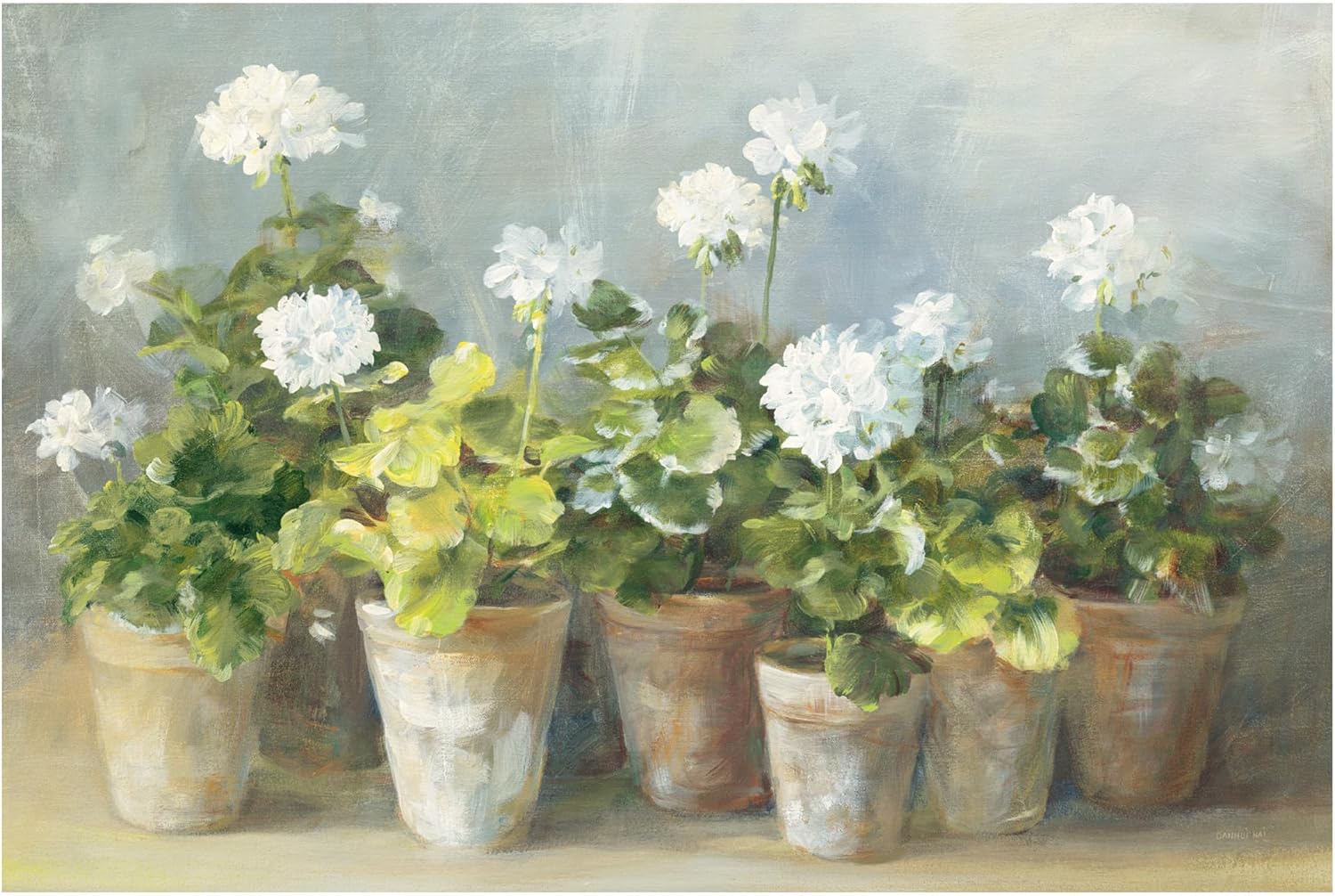 Wrapped Canvas Wall Art - Danhui NAI 'White Potted Geraniums' Wall Art for Living Room, Bedroom, or Office Décor - 12x19