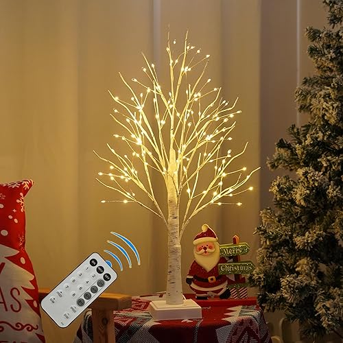 144 luces LED de árbol de abedul con control remoto, lámpara de árbol artificial con temporizador, árbol iluminado parpadeante, 3 AA o USB, árbol de