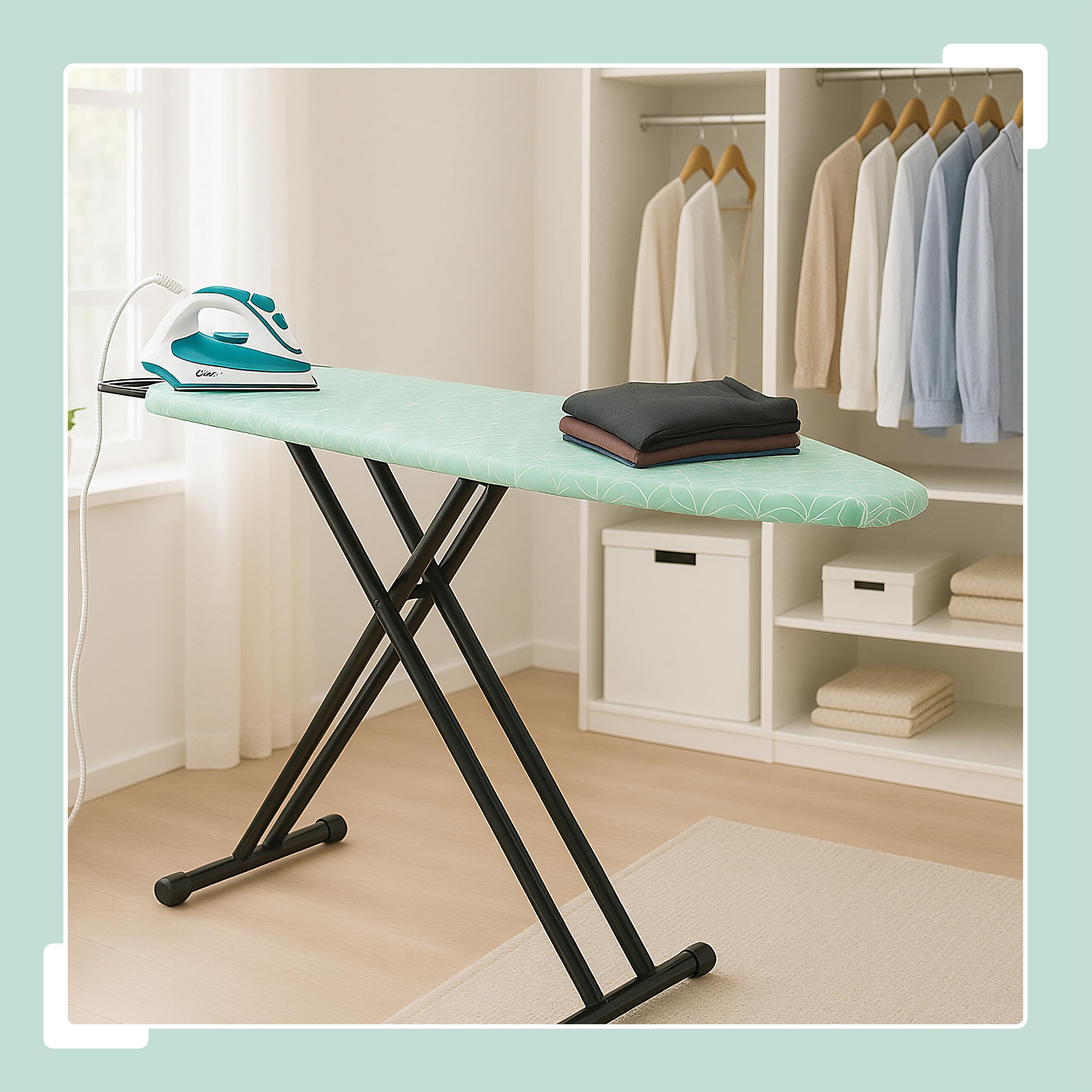 Relaxdays ASSE da Stiro Pieghevole, Tavolo Ferro a Vapore, Piano per Stirare Salvaspazio 123x39 cm,Copriasse, Verde Nero