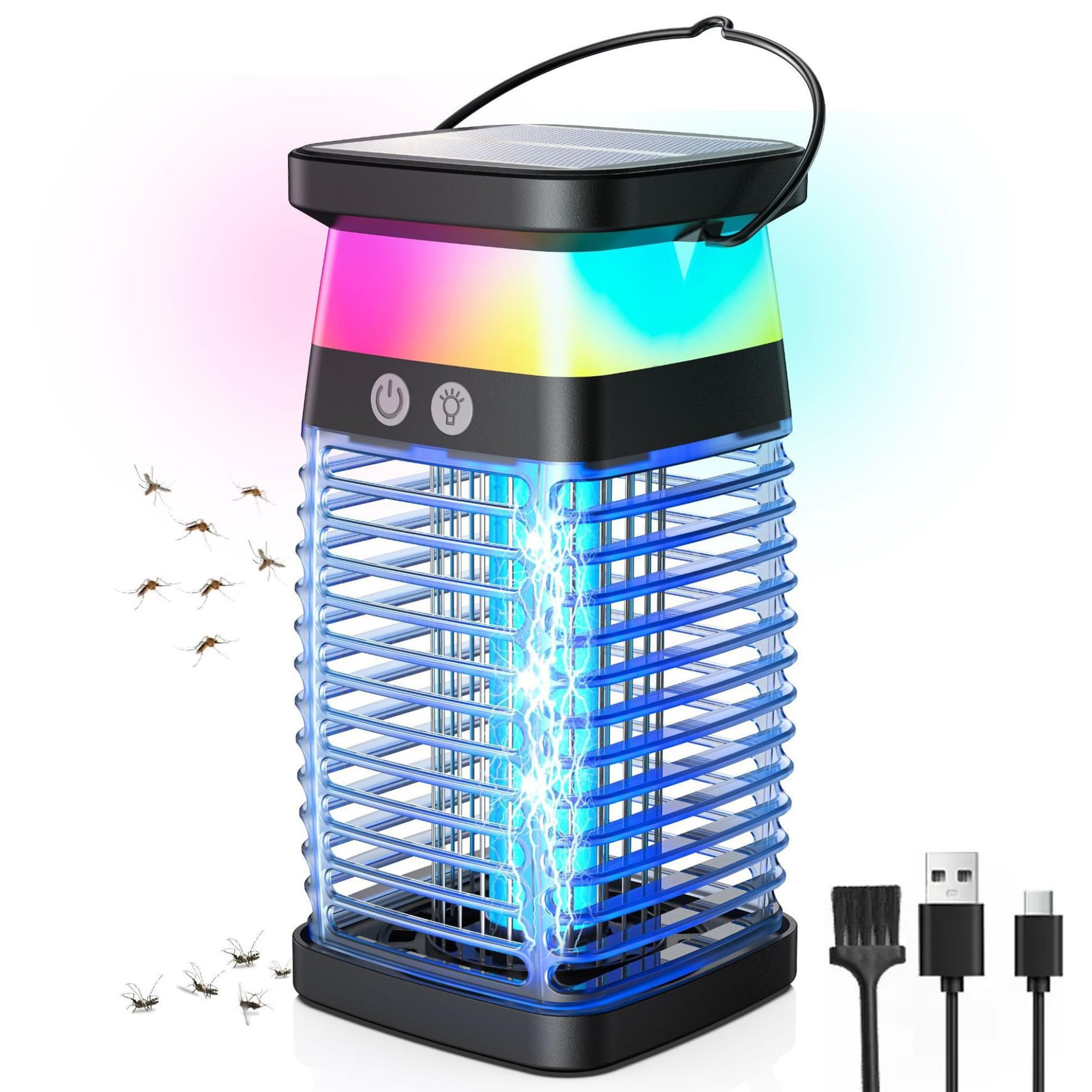 Lampada antizanzare Trappola per Mosche USB ad energia Solare con Luce UV e Luce Ambientale per Interni ed Esterni, Modello 1