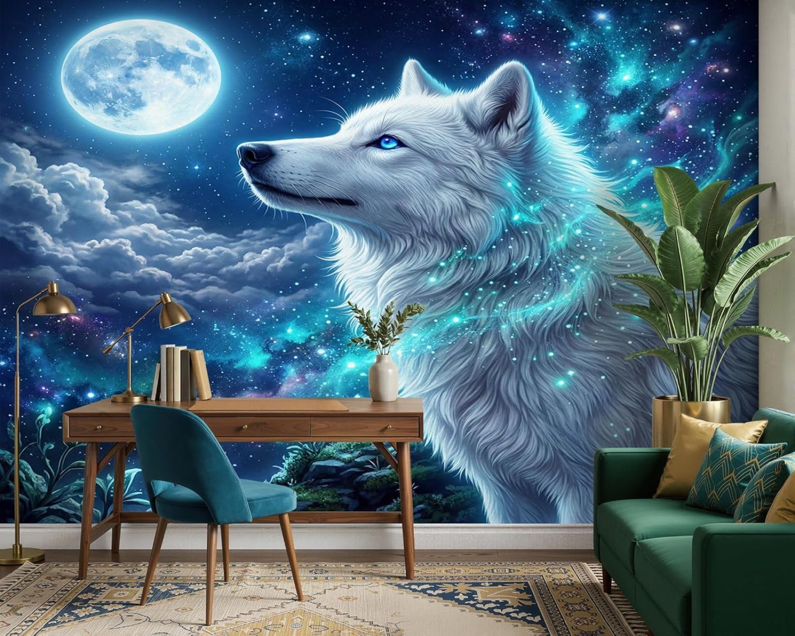 Hgjdjhnf 3D Mural Photo Wallpaper Starry Sky Wolf Fantasy Galaxy Youth Room Modern Living Room Bedroom Children's Room Wall Decoration Motif Wallpaper, 300Cm X 210Cm Wall Sticker - Background Wall - Painting - Poster