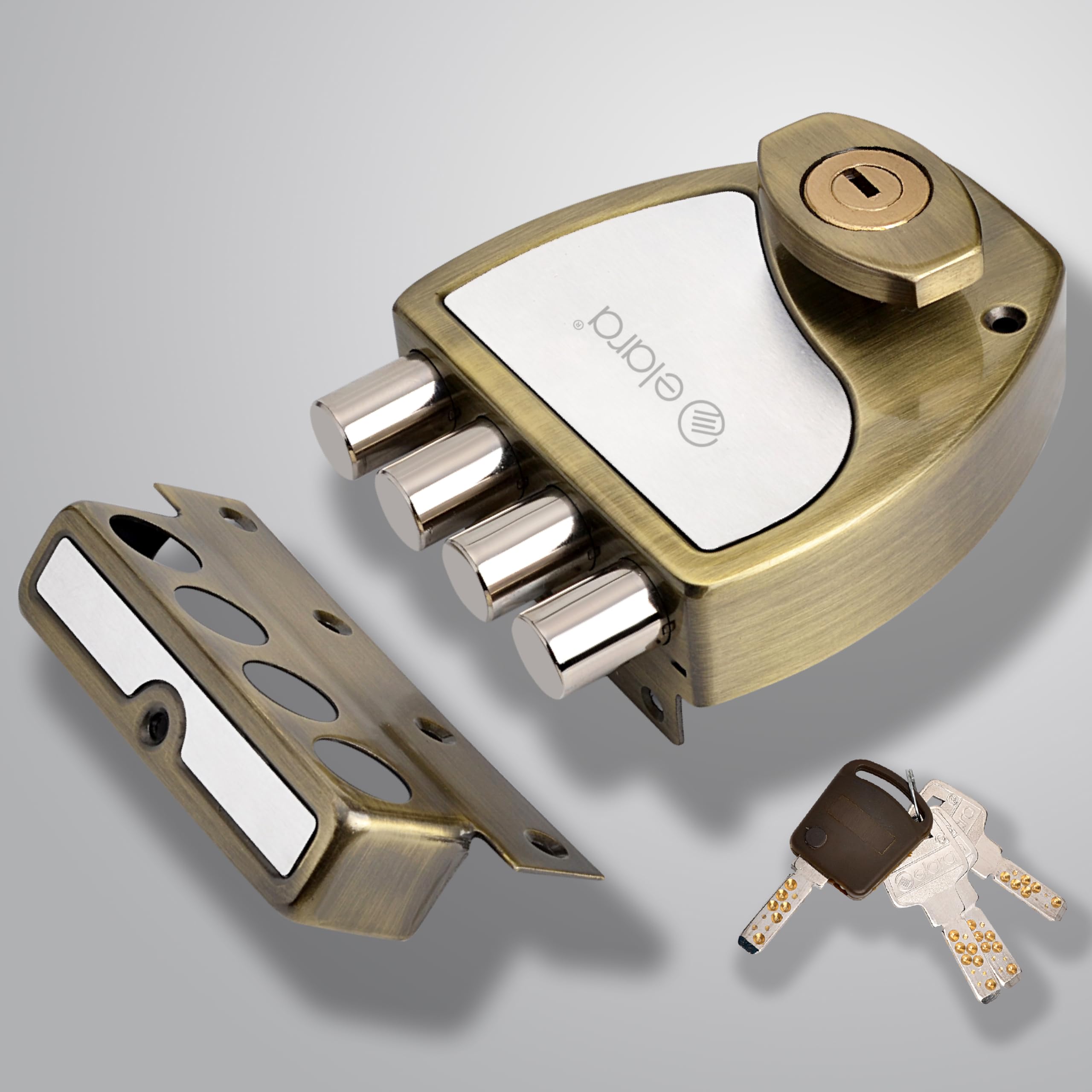Elara Quadbolt 2CK Deadbolt for Main Door, Suitable for Right and Left Handed Doors, Inside Opening Door Lock with 4 Reversible Brass Keys (Antique, EDL-10, Four Bullet, Ultra Key)