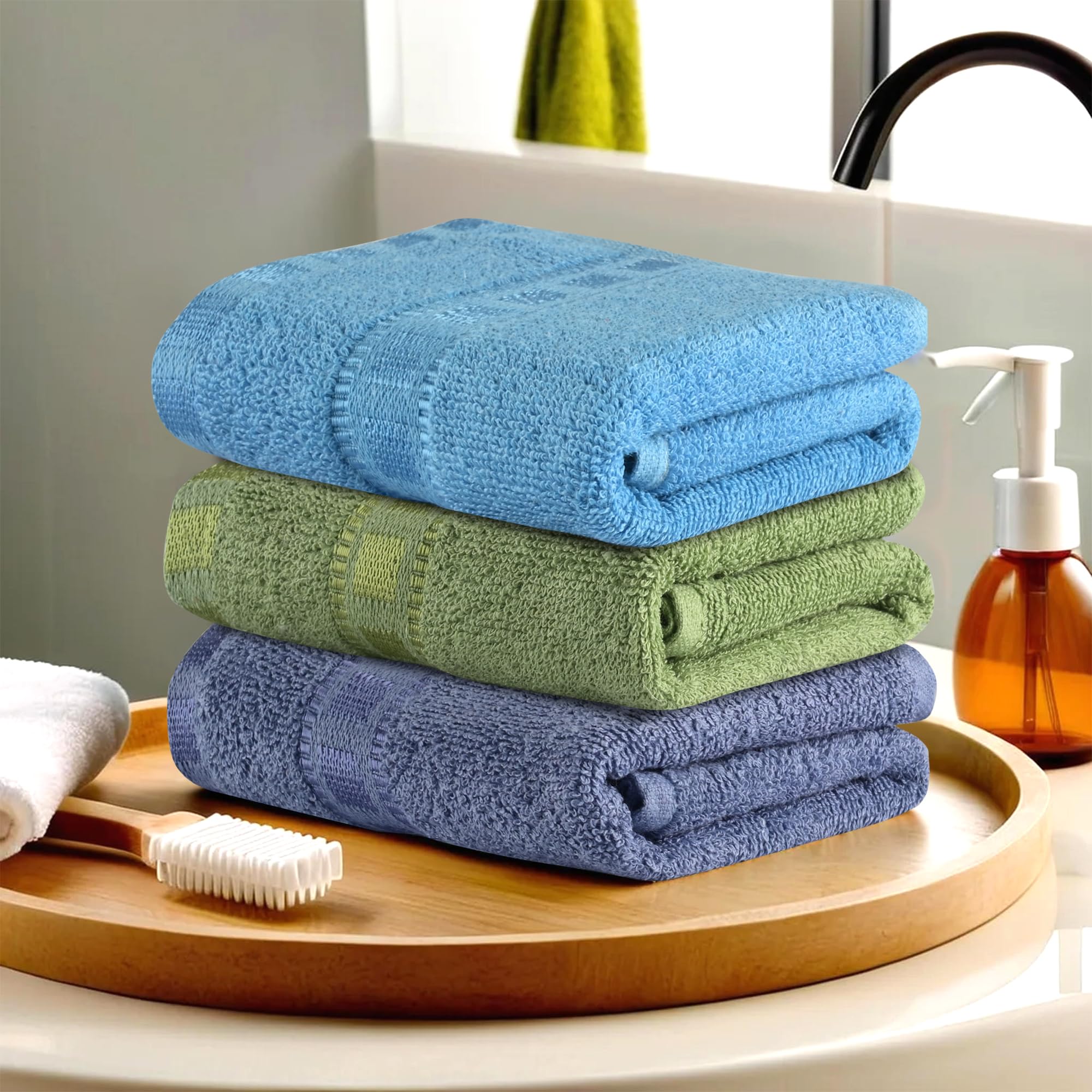 Heart Home Pack of 3 Cotton Hand/Face Towels for Men & Women | Easily Washable | Workout Gym Napkins for Men | Pocket Towel - Dark Blue-Green & Sky Blue