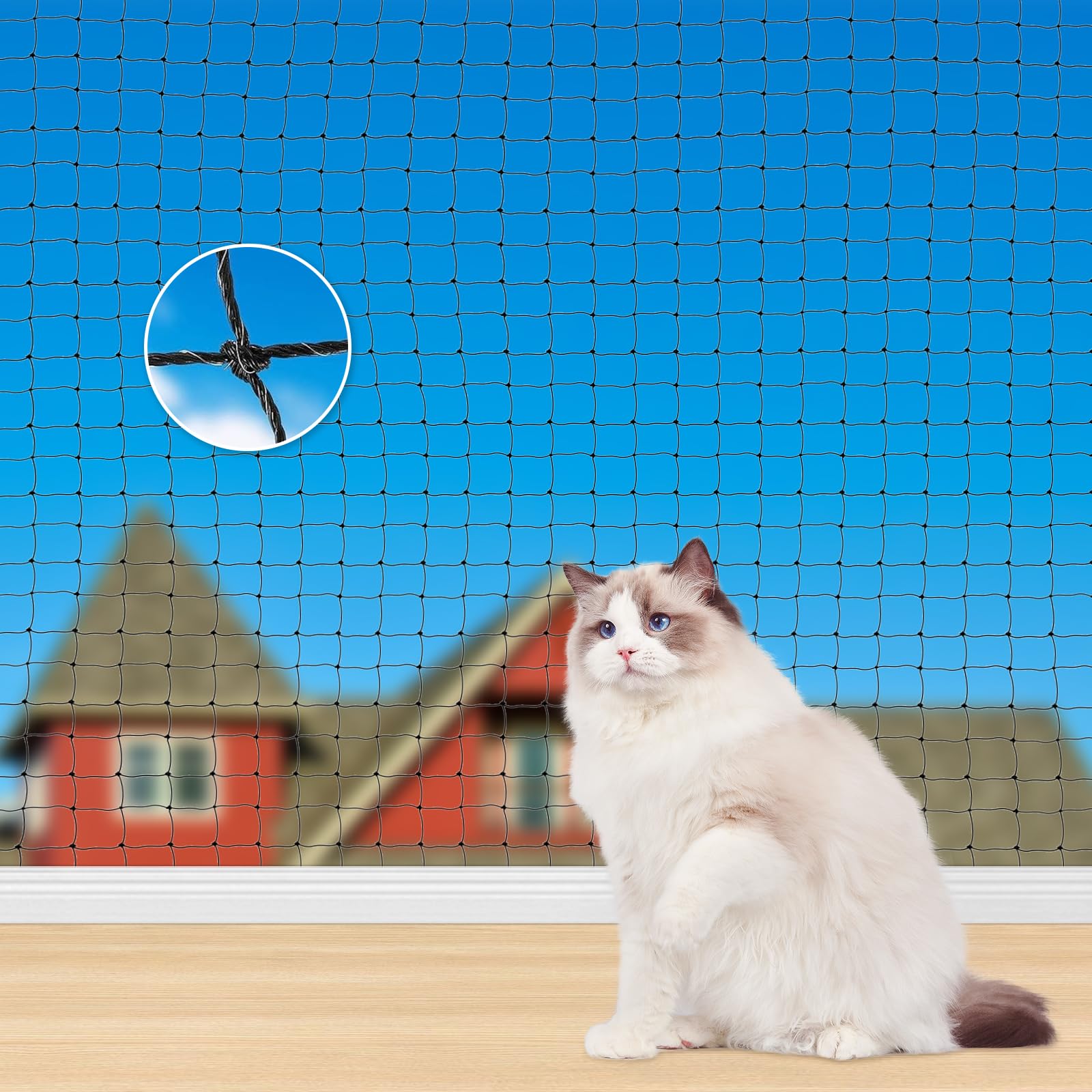 TOFFCAEA Katzennetz für Balkon Ohne Bohren, Katzennetz Drahtverstärkt, Transparentes Katzenschutznetz, Katzengitter Fenster ohne Bohren für Fenster Terrasse Tür Innen und Außen
