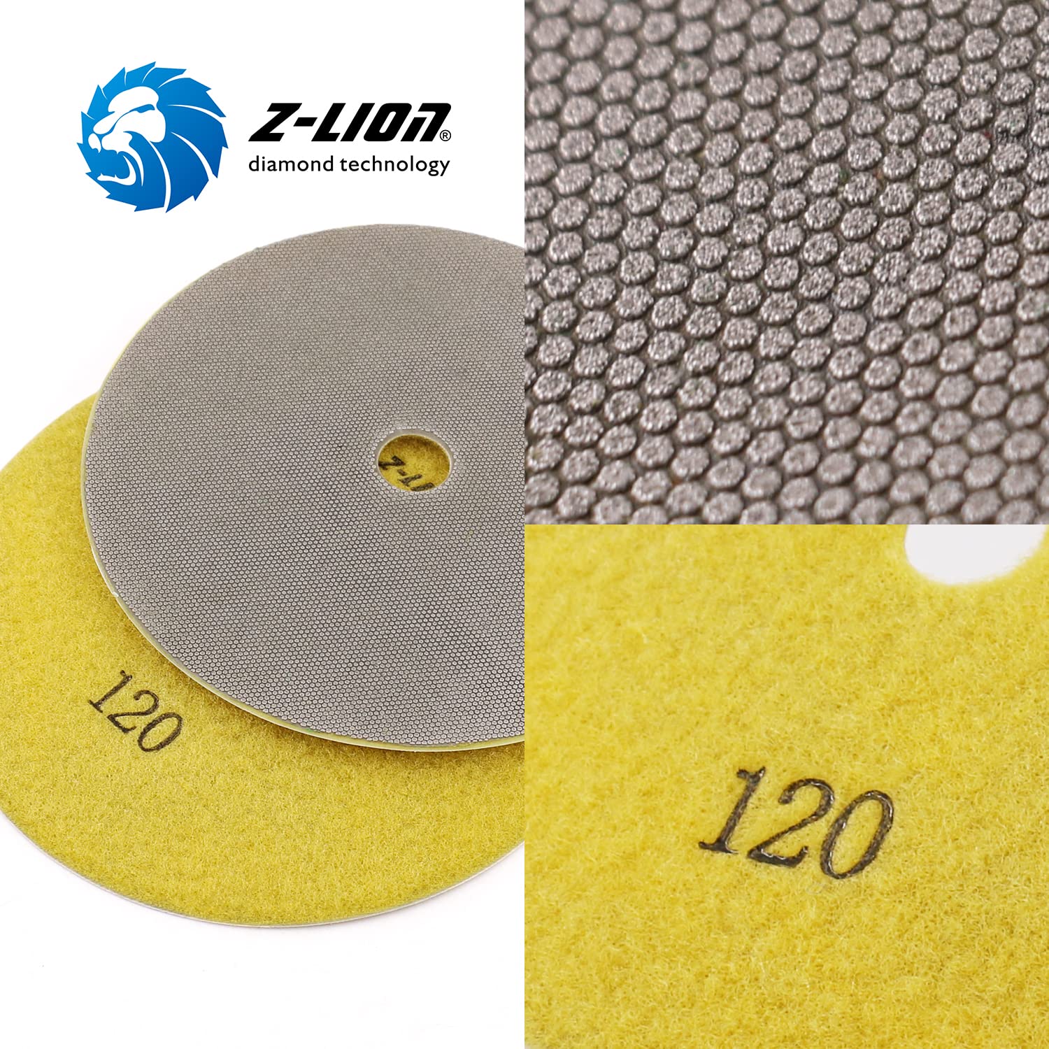 Z-Lion - Almohadillas de pulido de diamante galvanizado de 7 pulgadas para cristales