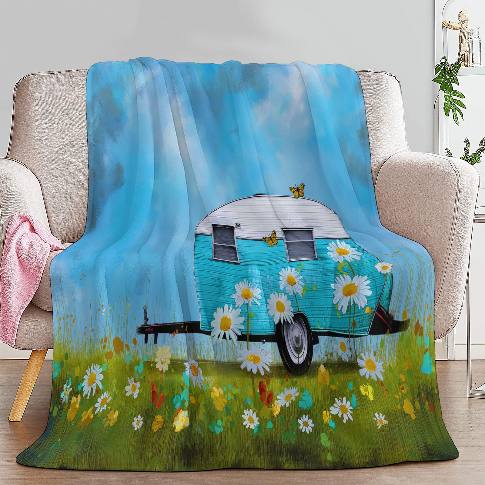Genérico Polarowy koc flanelowy dla dzieci i dorosłych 200 x 200 cm, koce na sofę z nadrukiem śliczny kreskówkowy zwiastun - niebieski miękki ciepły ciepły oddychający lekki koc