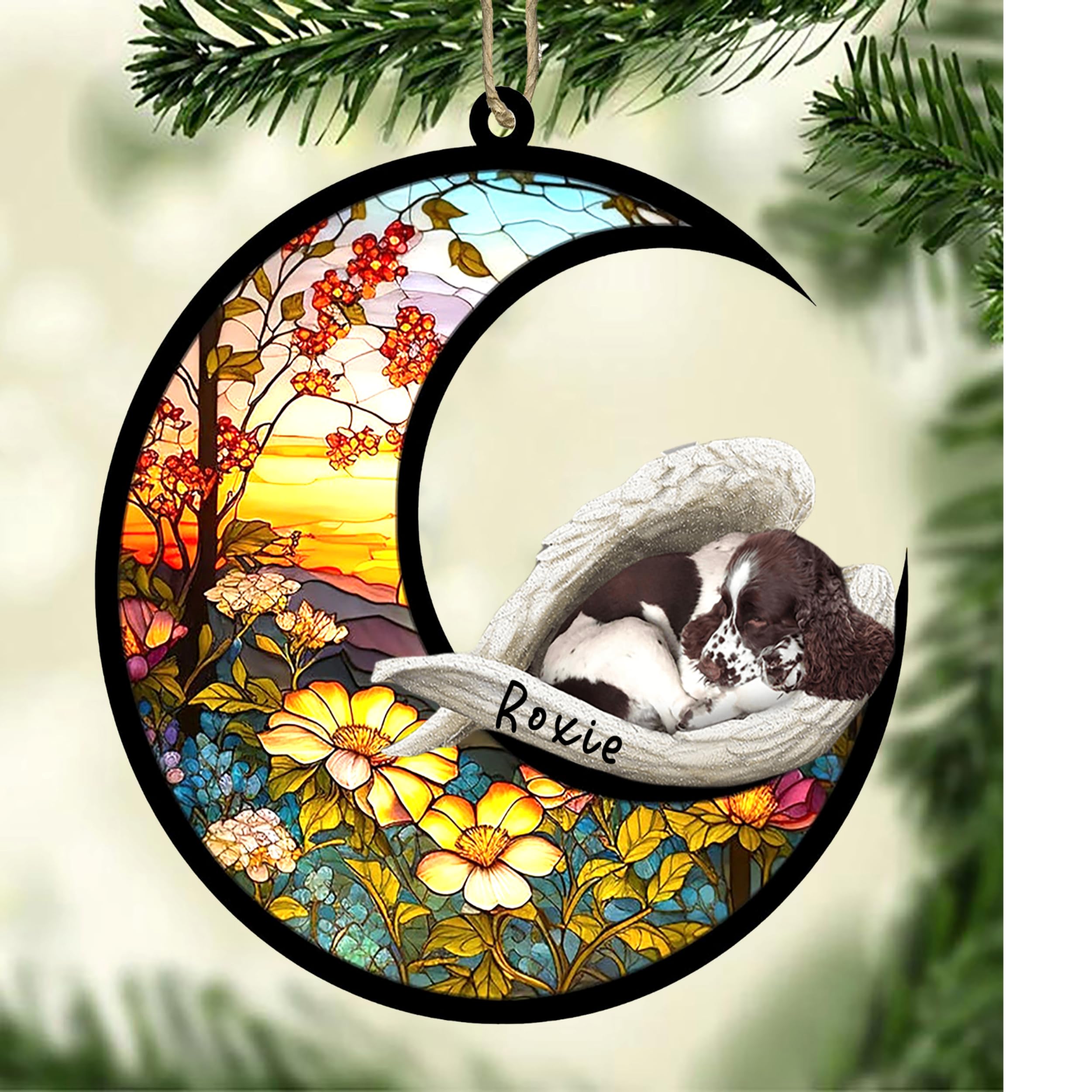Personalized English Springer Spaniel Dog Memorial Suncatcher, English Springer Spaniel Christmas, Pet Loss Catcher, Gifts for Dog Lovers Loss of Dog, English Springer Spaniel Sleep on Haven
