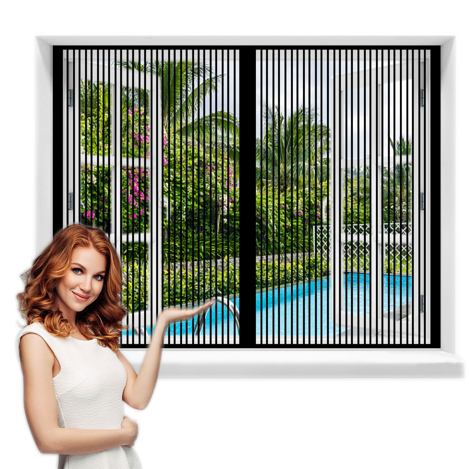 Magnetic Window Fly Screen 110cm x 65cm Magnetic Fly Screen Door, Black Self Adhesive Insect Mesh Window Curtains, Automatic Closing Magnetic Mosquito Fly Curtain, for Door Window