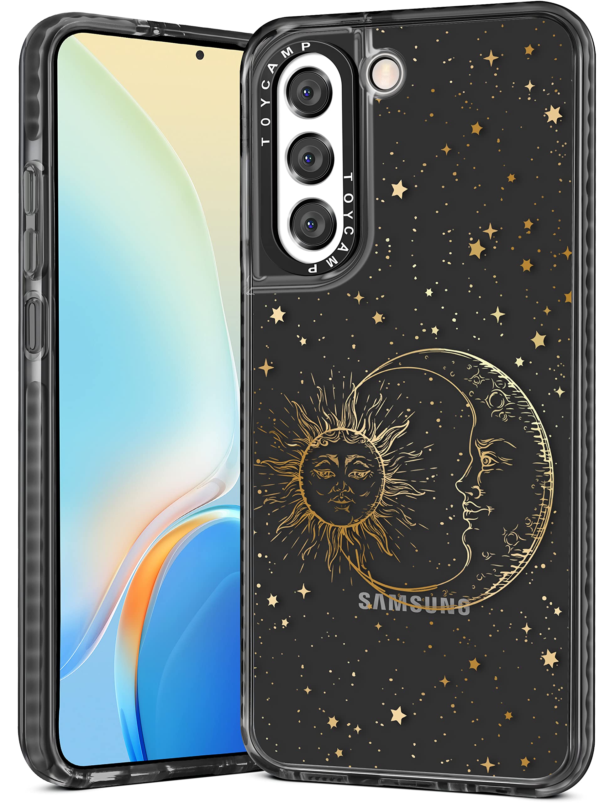 Toycamp Case for Samsung Galaxy S21, Sun Moon Stars Design for Women Mens Girls Boys Teens Cool Fantasy Glitter Print Case, (6.2 Inch), Black