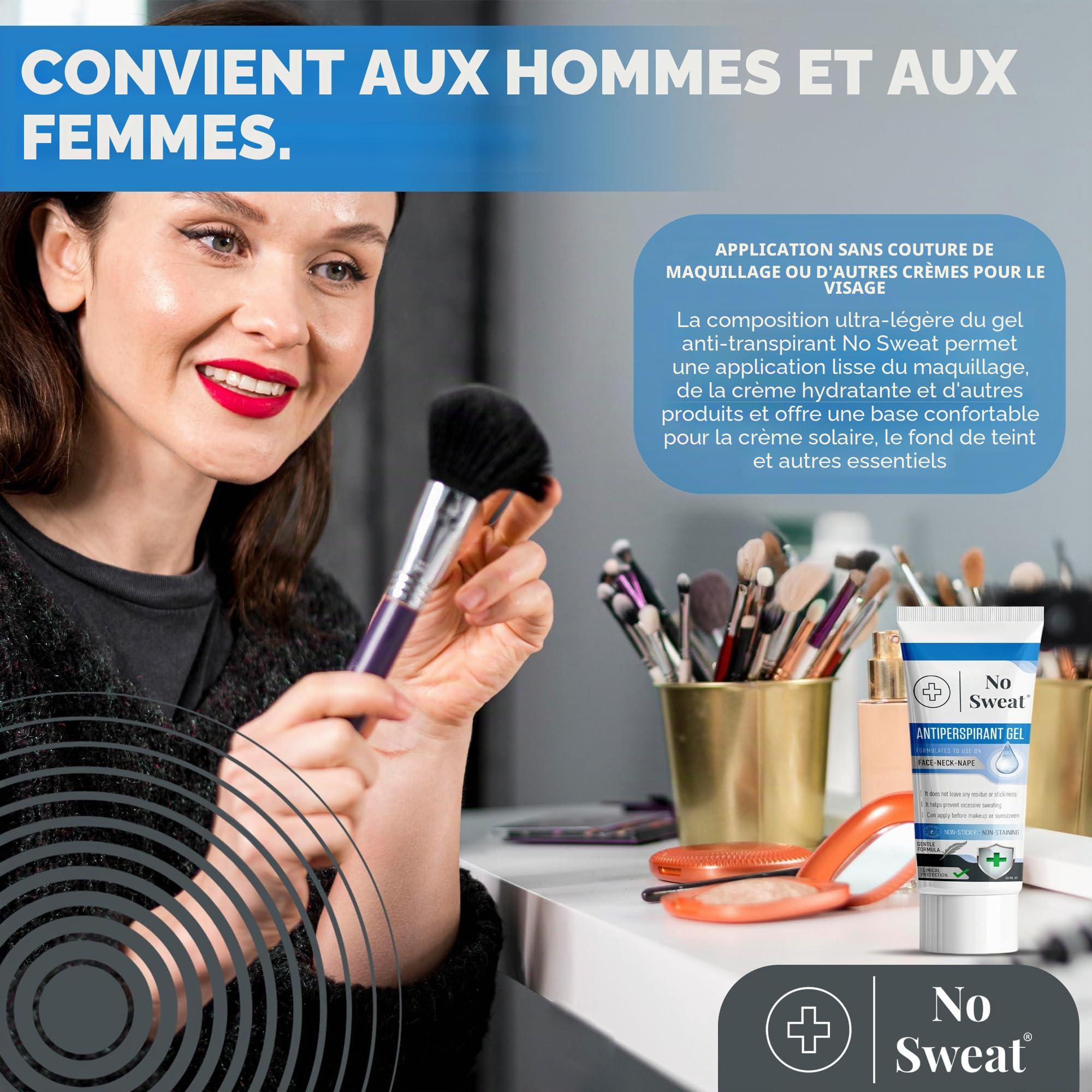 No Sweat Gel Anti-Transpirant 50 ml - Pour le Visage, le Cou et la Nuque - Prévient l'Excès de Transpiration et la Brillance - Idéal pour le Travail Actif