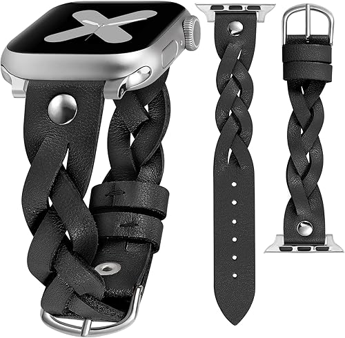 Moolia Correa de cuero trenzado compatible con Apple Watch Band de 1496 pulgadas 1575 pulgadas 1654 pulgadas 1732 pulgadas 1732 pulgadas 1732