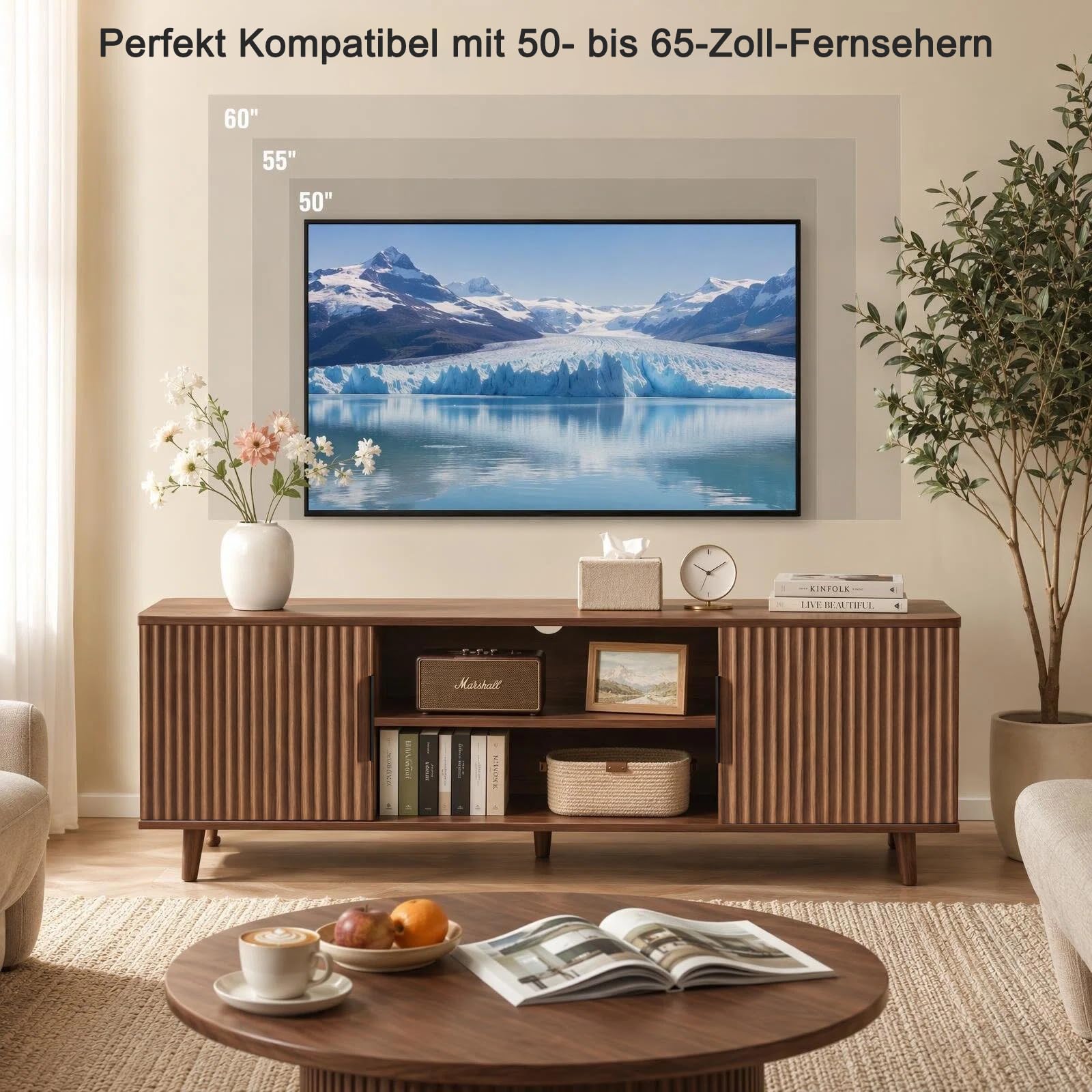 HAINEW Mobile TV basso con 2 ante, noce, 138 x 39 x 49 cm, D26082709