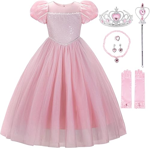 JerrisApparel Vestido de princesa para niñas, disfraz de princesa de manga abombada con accesorios