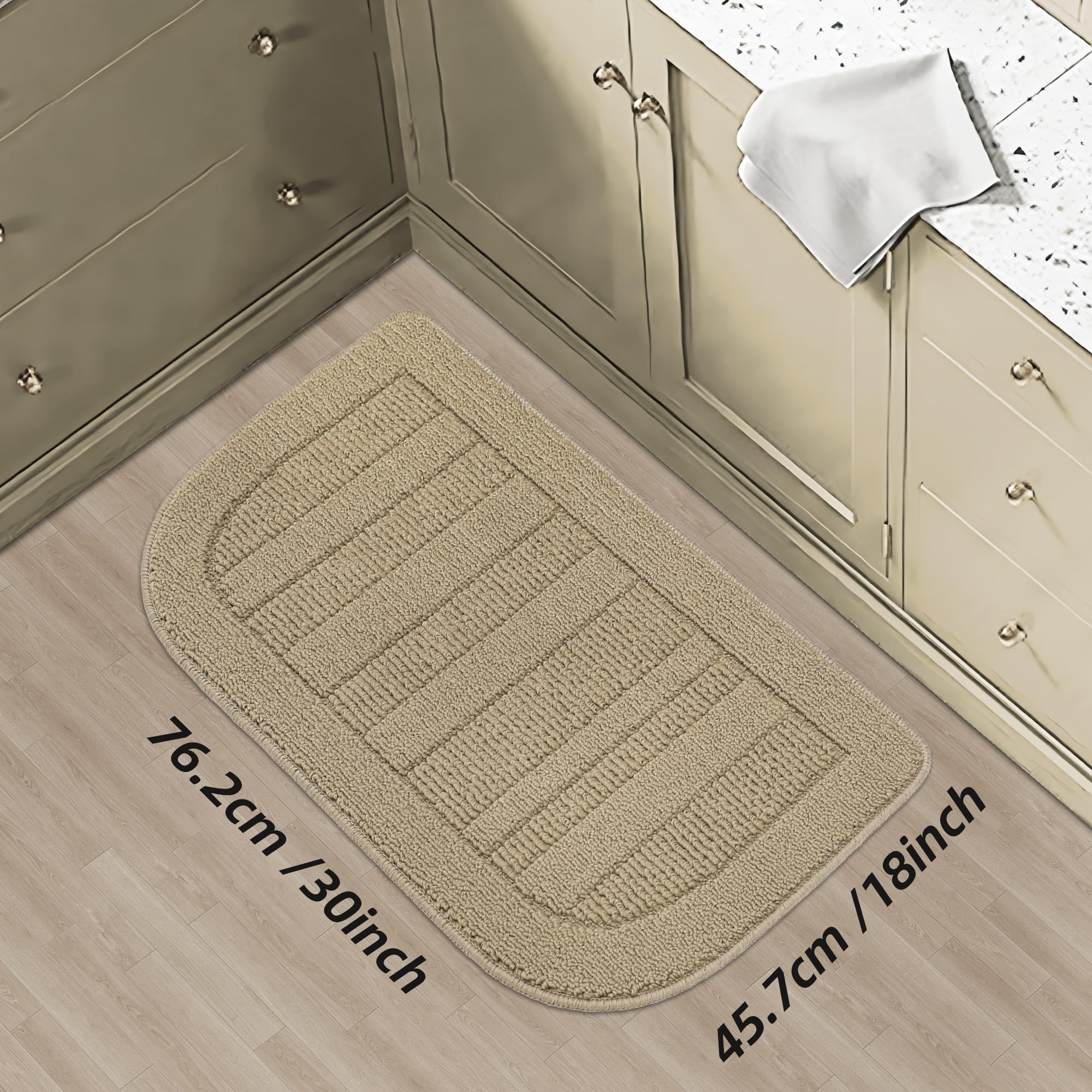 BEQHAUSE 30x18 Inch Kitchen Rug Mat, Durable Anti-Slip Absorbent Dirt-Resistant Kitchen Rug Pet Mat Machine Washable (Beige)