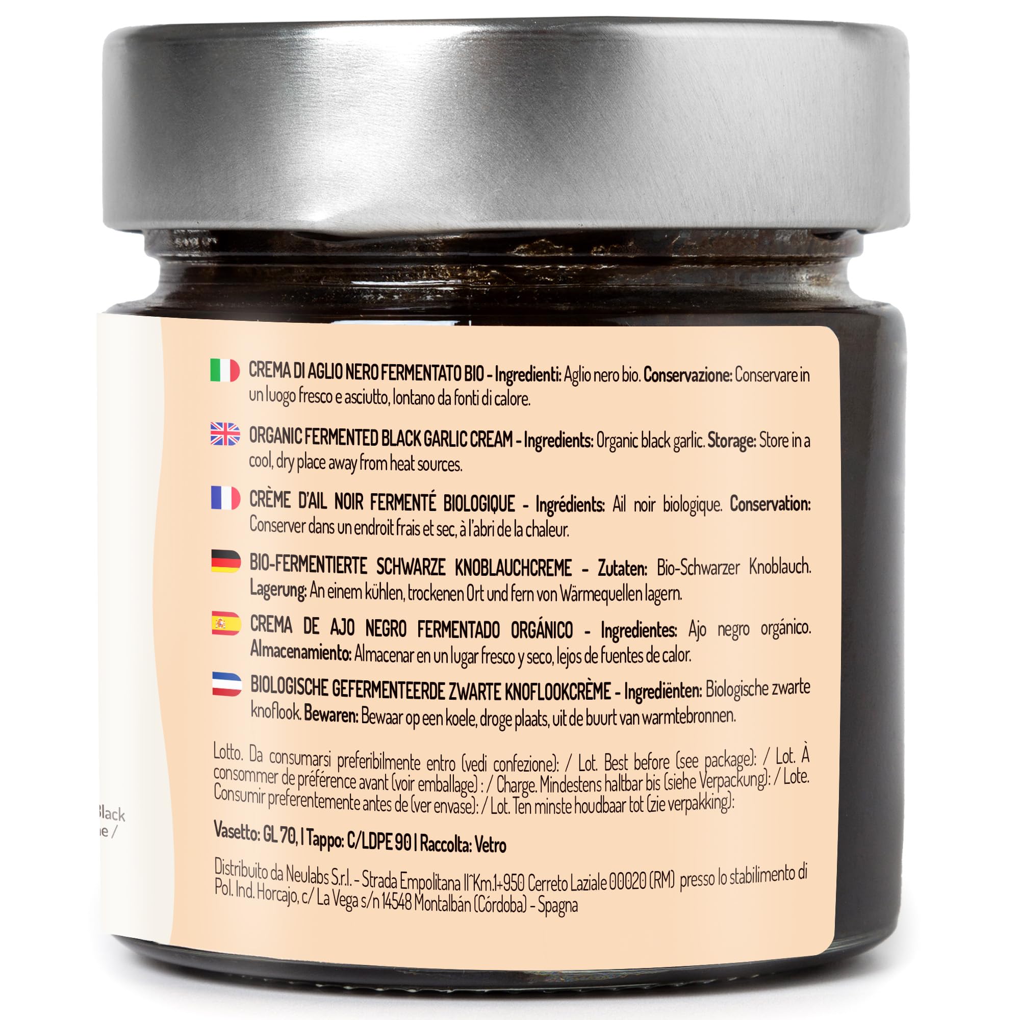 Crème d'Ail Noir Bio - 200g. Pate d Ail Noir Fermenté Bio de Qualité Supérieure à Partir d'Ail Frais. Ail Riche en Sels Minéraux Énergisant et Antioxydant.