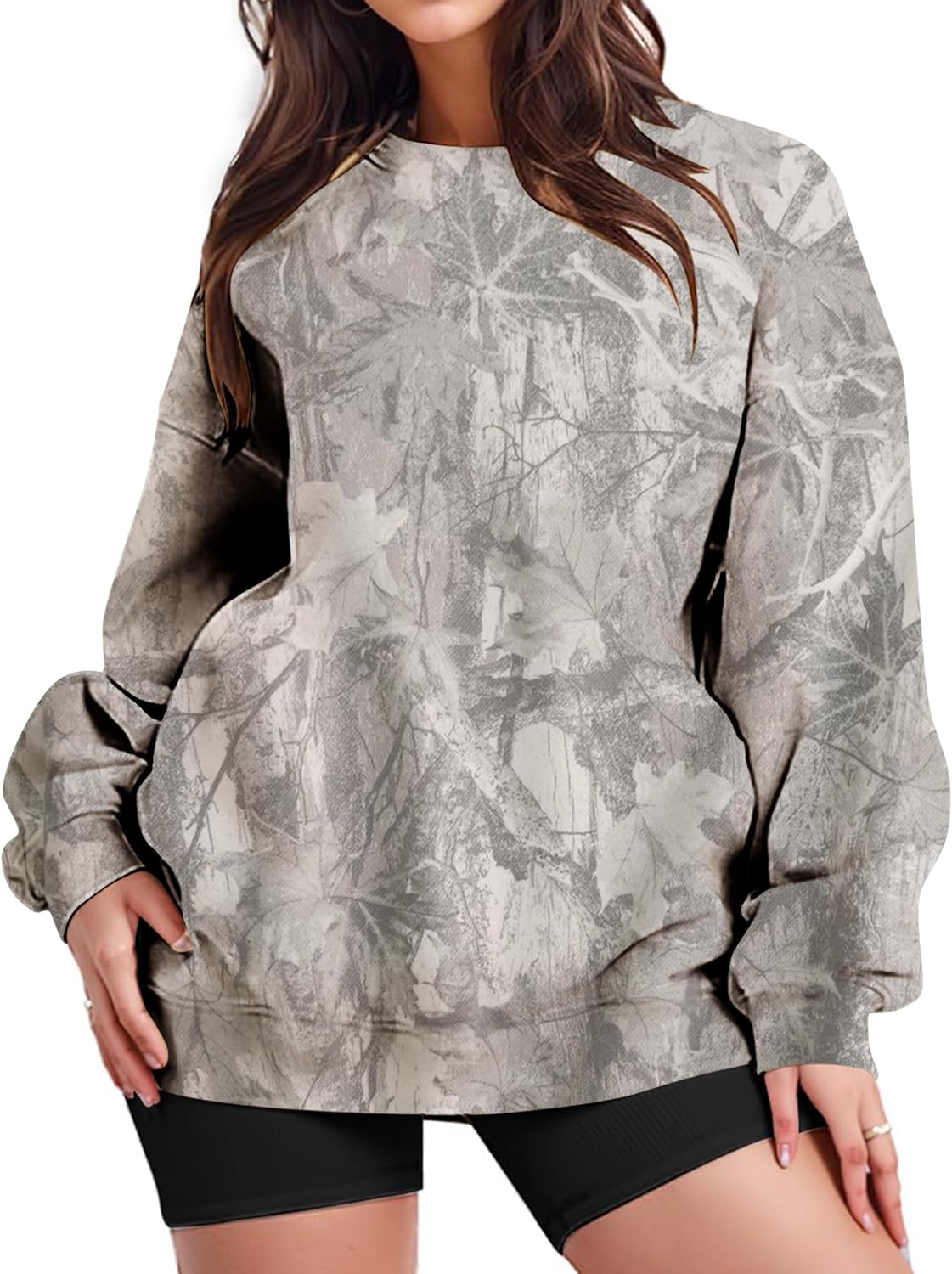 Camo Sweatshirt for Women Mens Oversized Fleece Camouflage Maple Leaf Crewnecks Pullover Tops Hunting Hoodies - Image 2