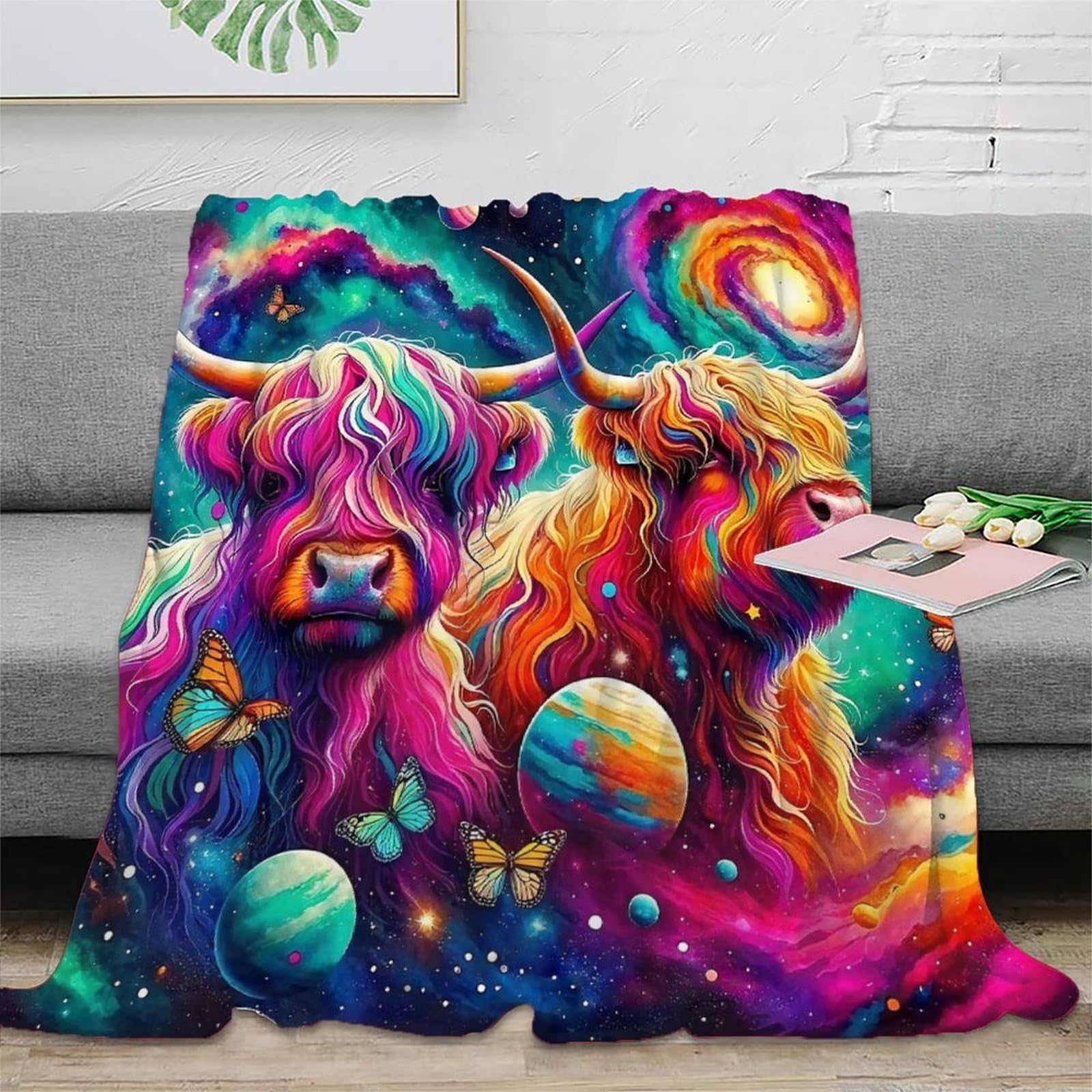 Couverture de lit douillette Highland Cattle, le cadeau réconfortant pour ados et adultes