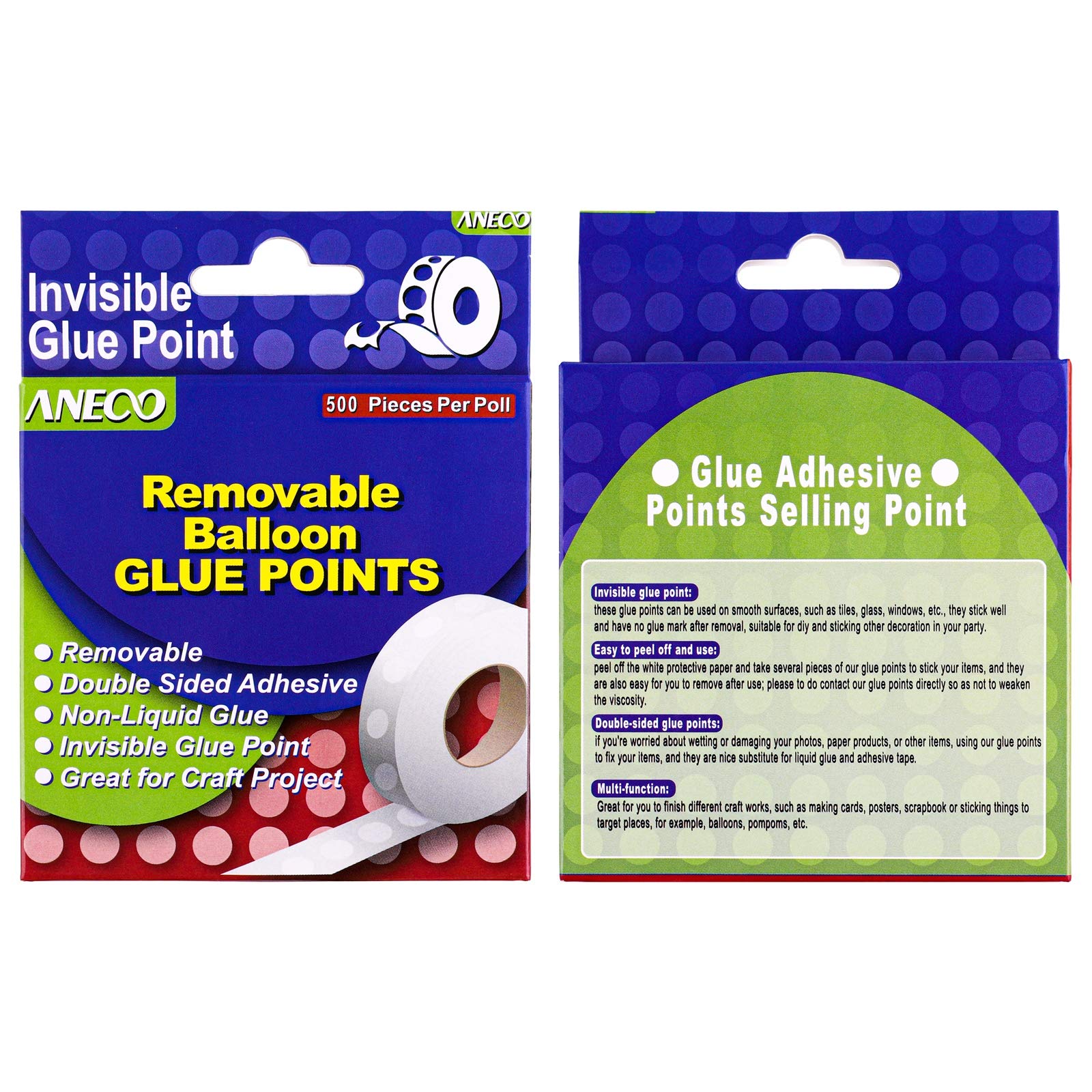 Aneco 500 Pieces Clear Balloon Glue Points Removable Adhesive Dots Double Sided Glue Points Stickers Non Trace Adhesive Glue Tape for Craft Supplies Decoration, 500 Pieces Per Roll