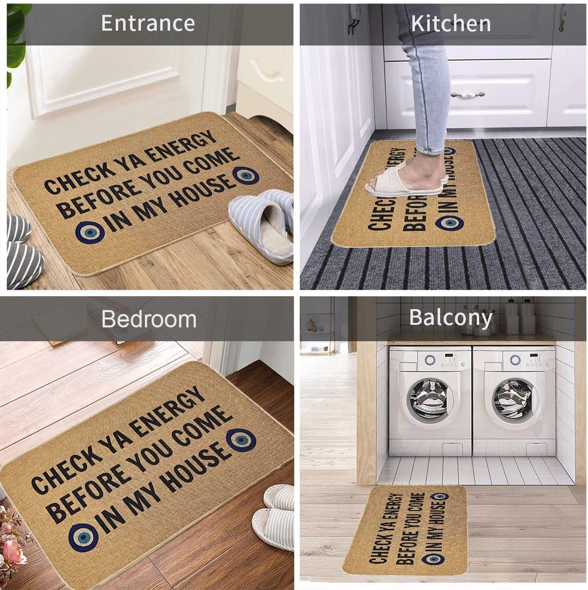 Check Your Energy Doormat Entrance Indoor Outdoor Welcome Funny Door Mats Entryway Rug Non Slip Rubber Mat Absorbent Low Profile Boho Home Decor 17x30 inch