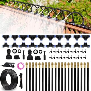FOKATY 66FT Drip Irrigation Kit with 20 360° Bendable Misting Nozzles - Leak-Proof Brass for Garden, Greenhouse, Lawn