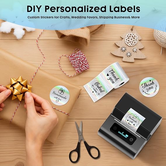 Phomemo M110 Labels, 2(50X50mm) Round for Phomemo M220 M221 M100 M250 M120 M108 M150 Label Maker, Thermal Sticker Labels for Small Business, Logo Design, Baking Package, Holographic Sticker Paper