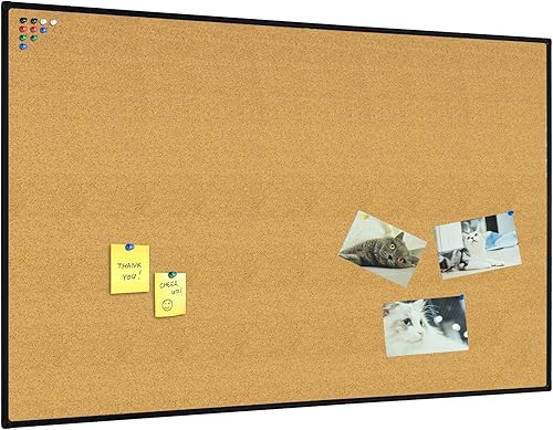 JILoffice Tablero de anuncios de corcho de 60 x 36 pulgadas, marco de aluminio negro montado en la pared, para oficina, hogar y escuela, con 10