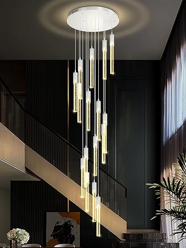 Miniatura 5 de Flashing God Candelabros grandes de cristal de 137 pulgadas para techo alto, 16 luces, lámpara de escalera, moderna lámpara de techo colgante